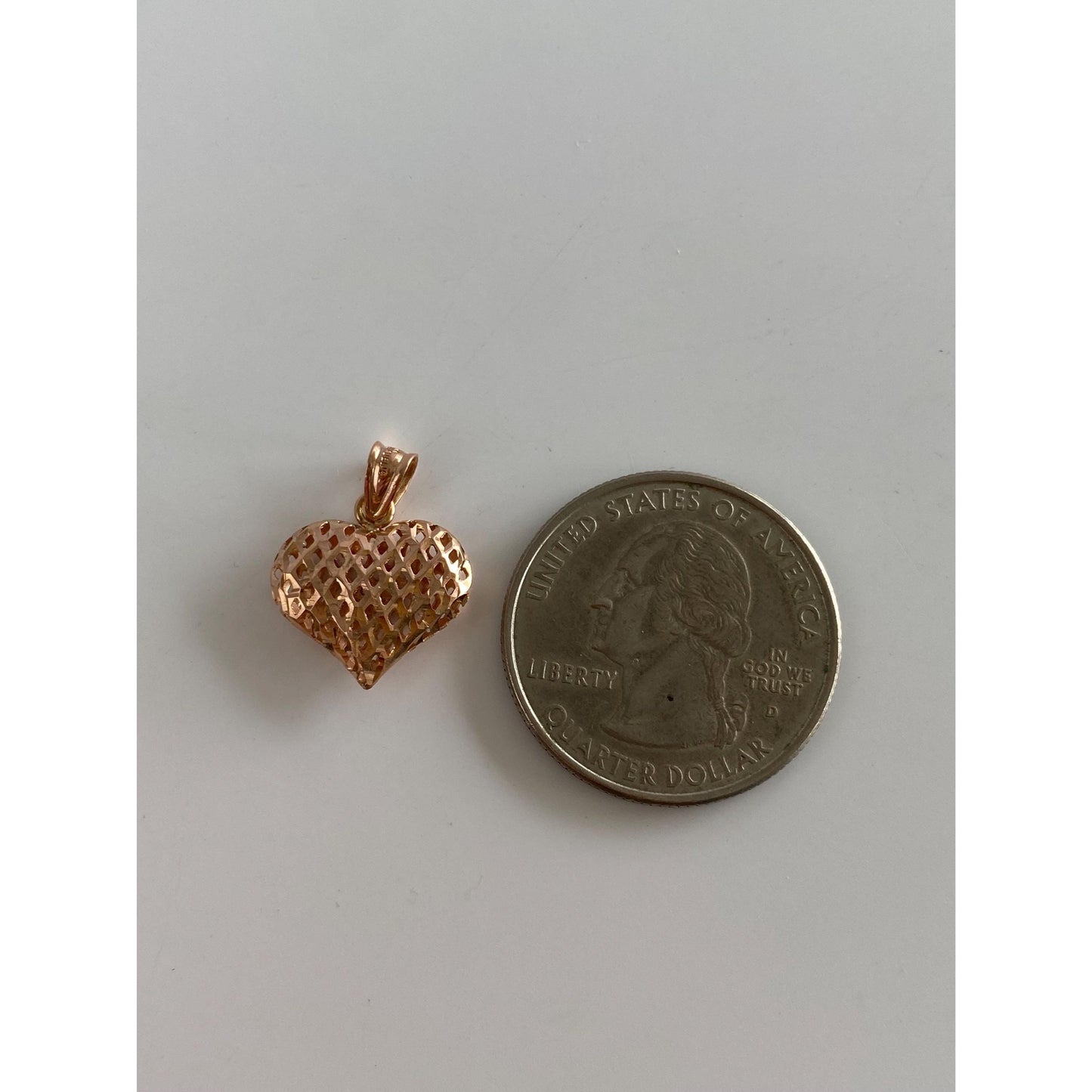 Solid 14k Rose Gold Diamond Cut Heart Charm