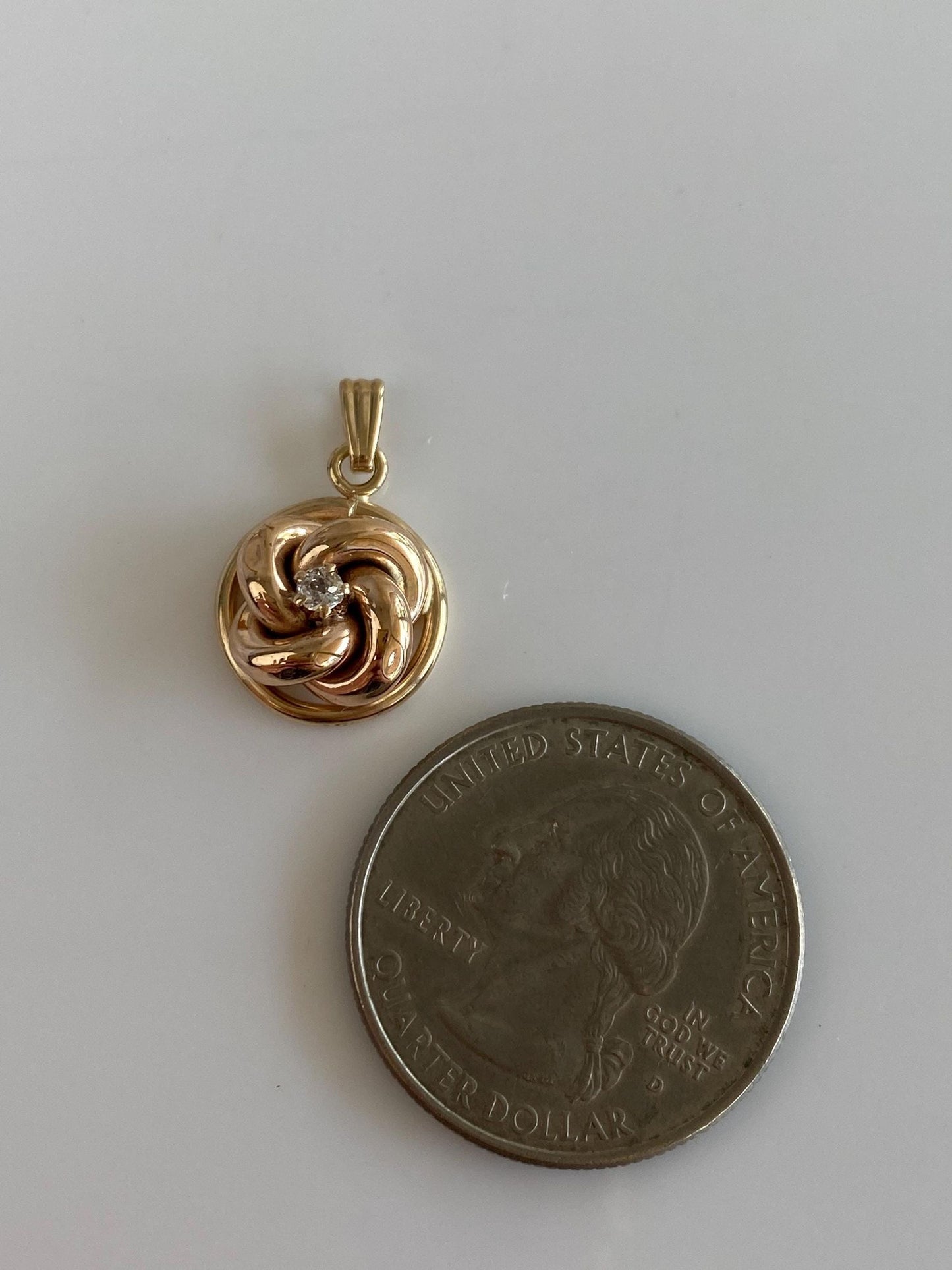 Vintage Solid 14k Rosey Gold Diamond Knot Charm