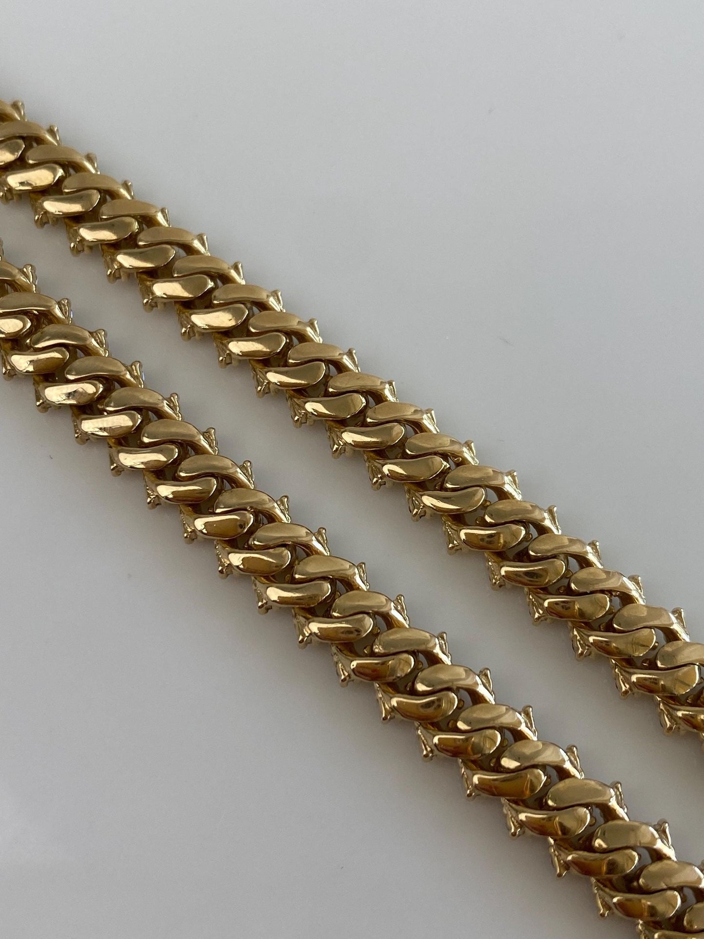 Vintage Solid 14k Yellow Gold Diamond Fancy Flat Chain Necklace - 18.25 inches