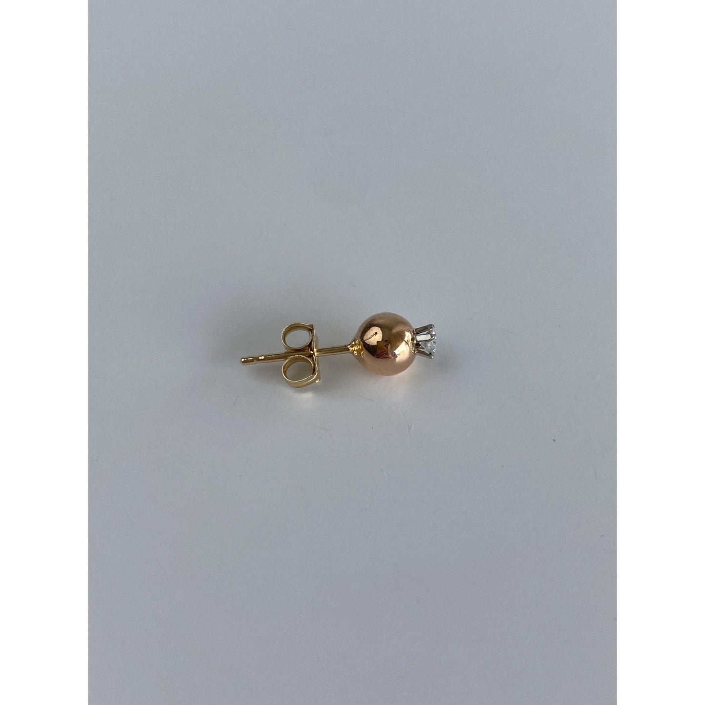 Vintage 14k Yellow Gold SINGLE Clear Sapphire Gold Ball Stud Earring
