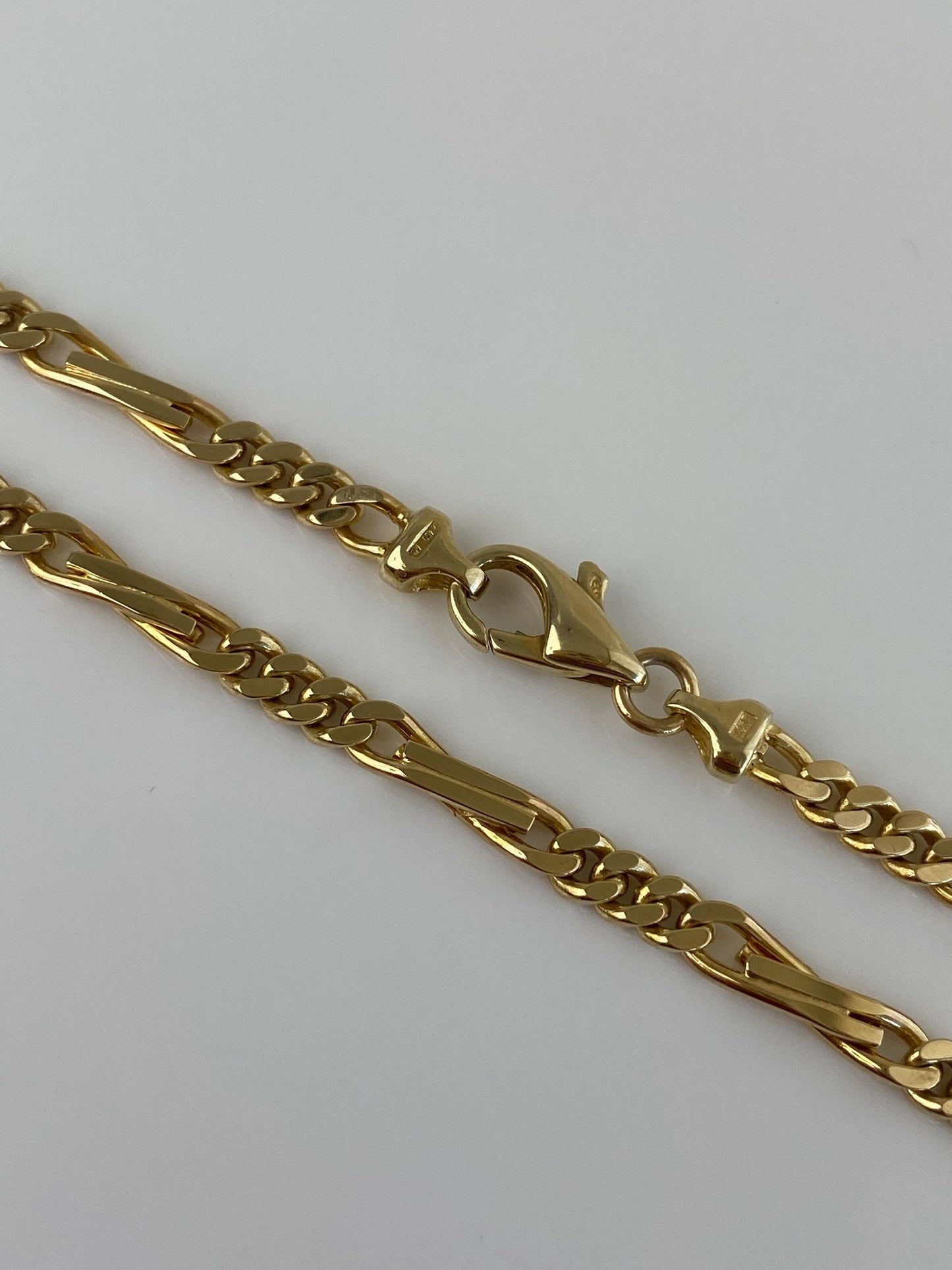 Vintage Solid 14k Yellow Gold Long Fancy Figaro Chain Necklace - 20.5 inches