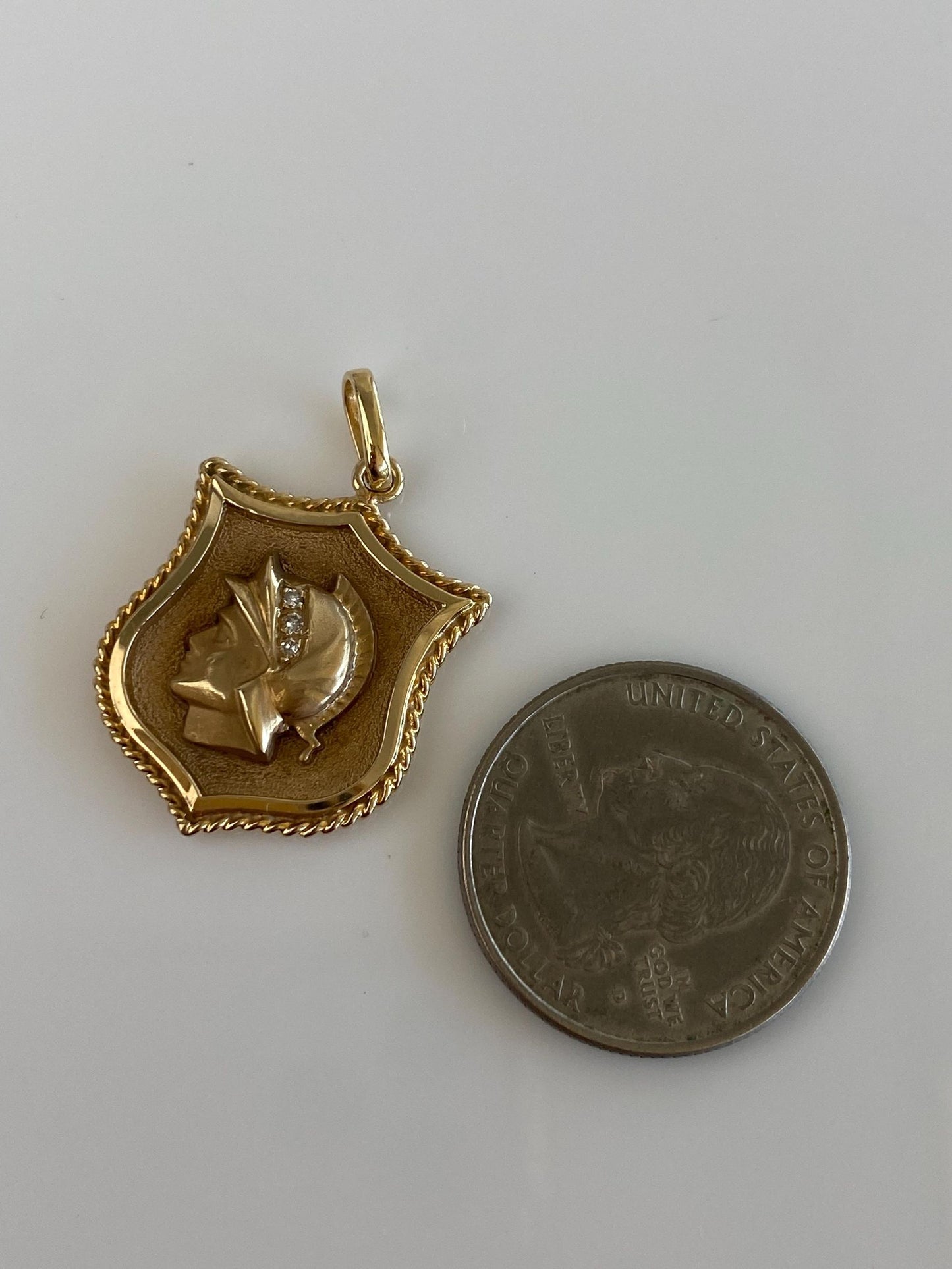Vintage Solid 14k Yellow Gold Diamonds Warrior Shield Charm