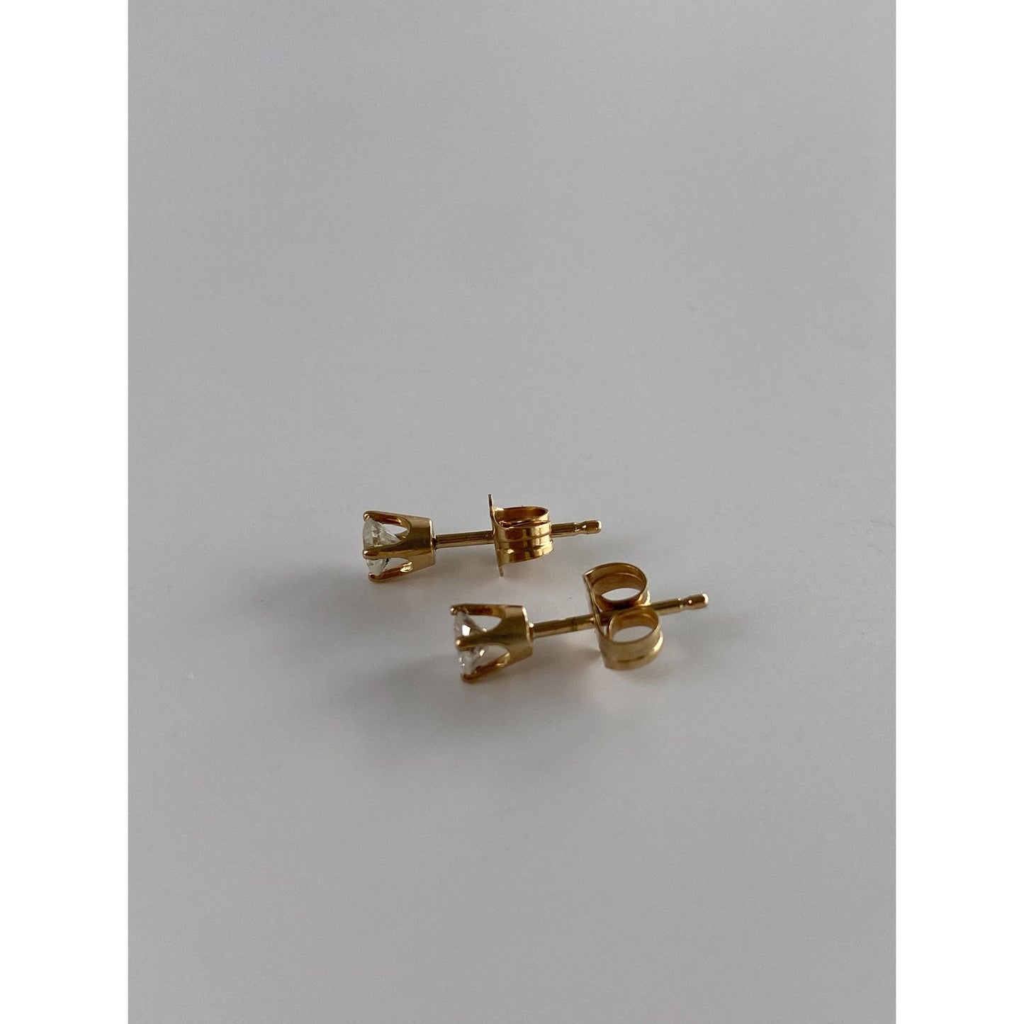 Vintage Solid 14k Yellow Gold Clear Sapphire Stud Earrings