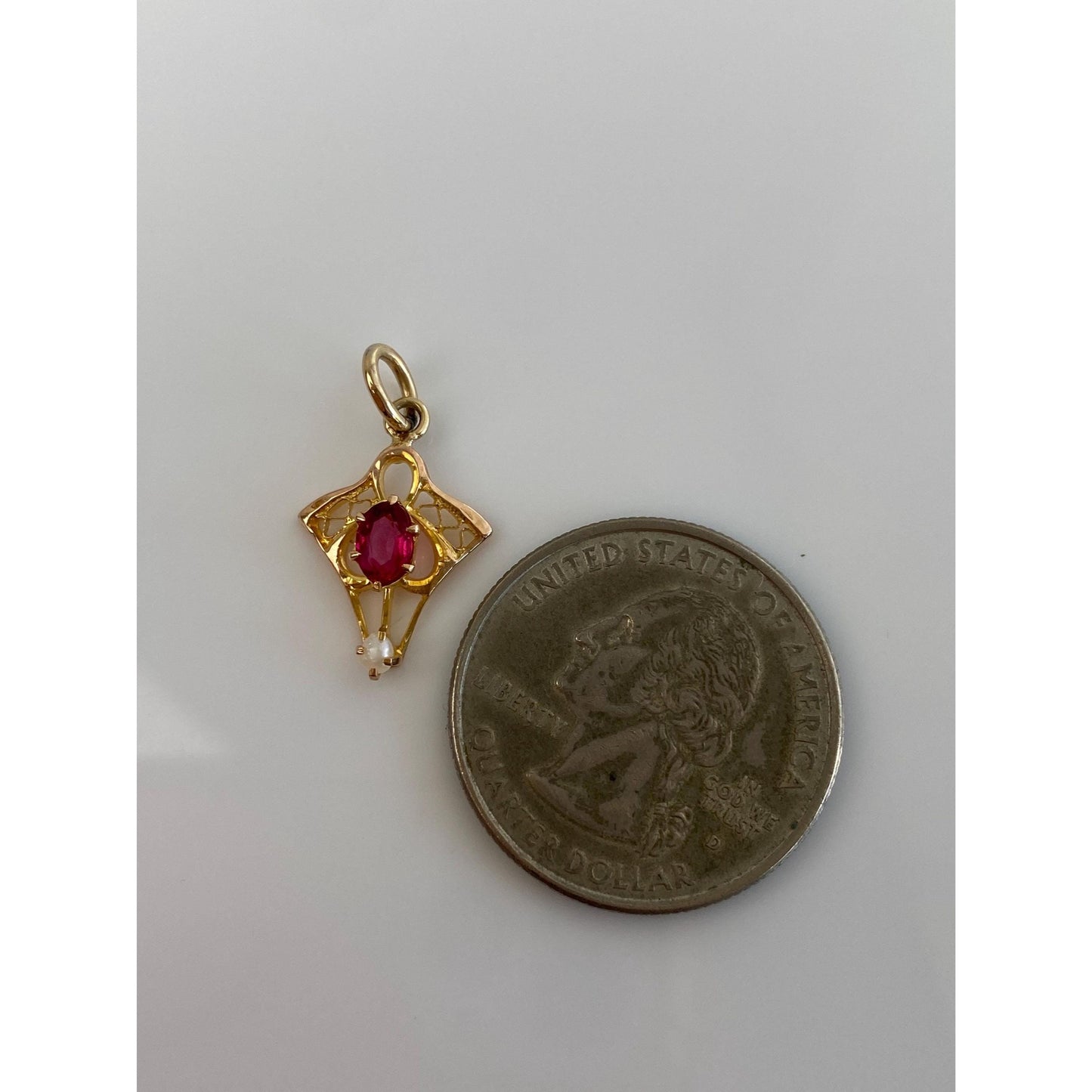 Vintage Solid 10k Yellow Gold Pink Cubic Zirconia Seed Pearl Stick Pin Conversion Charm