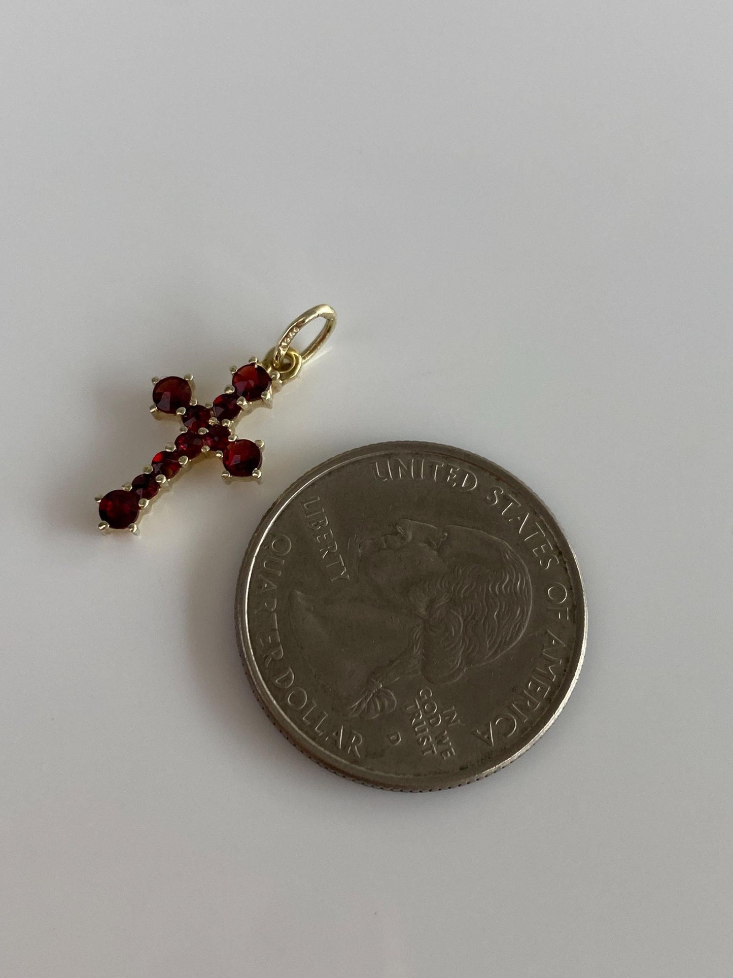 Vintage Solid 14k Yellow Gold Red Cubic Zirconia Cross Charm