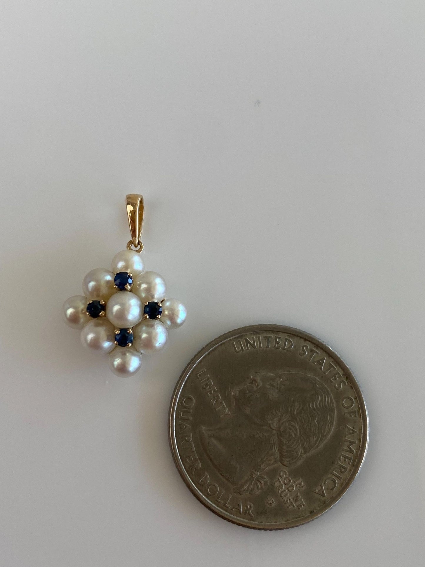 Vintage Solid 14k Yellow Gold Blue Spinel Pearls Charm