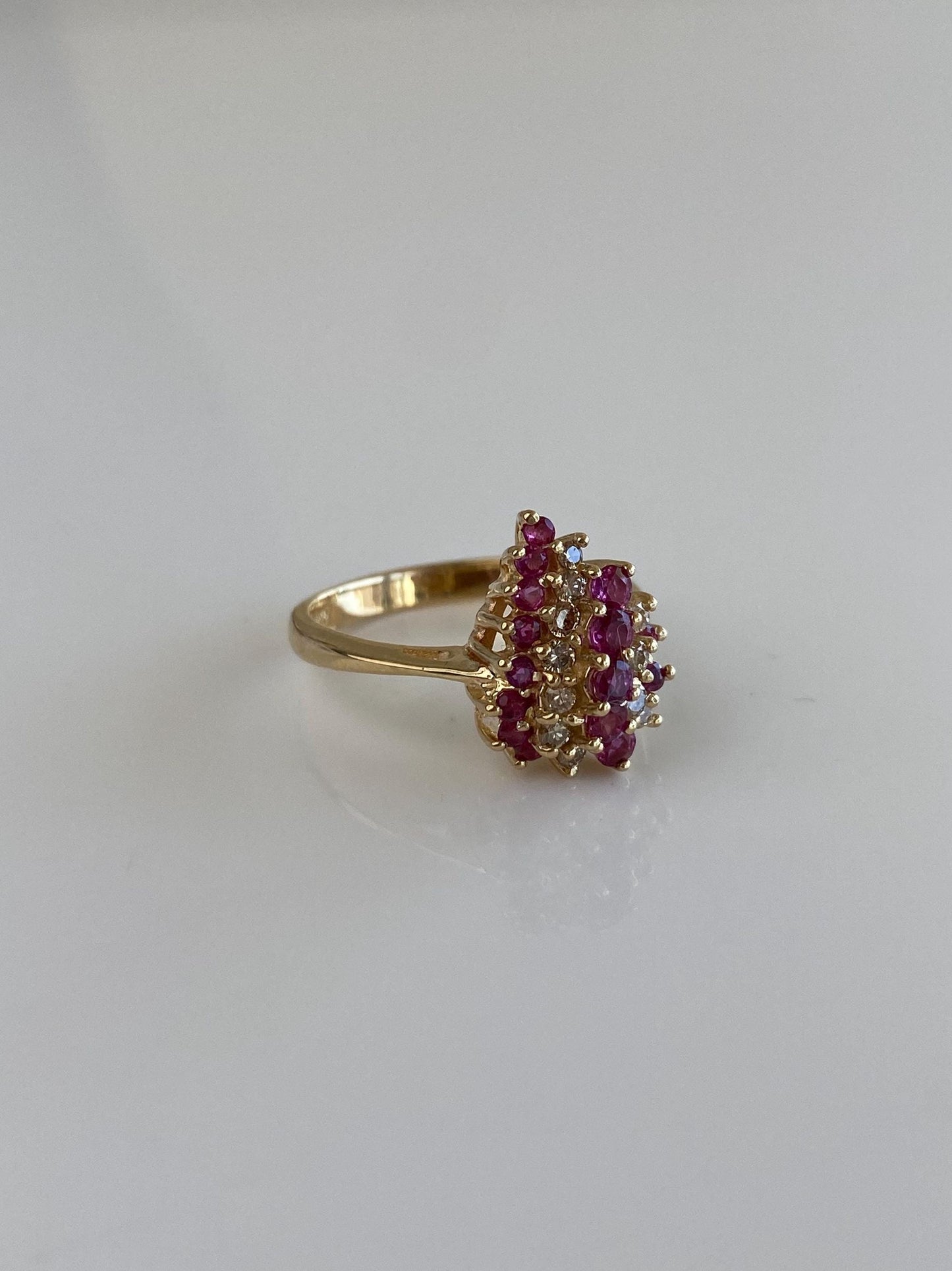 Vintage Solid 14k Yellow Gold Pink Sapphire Diamond Ring - Size 6.25