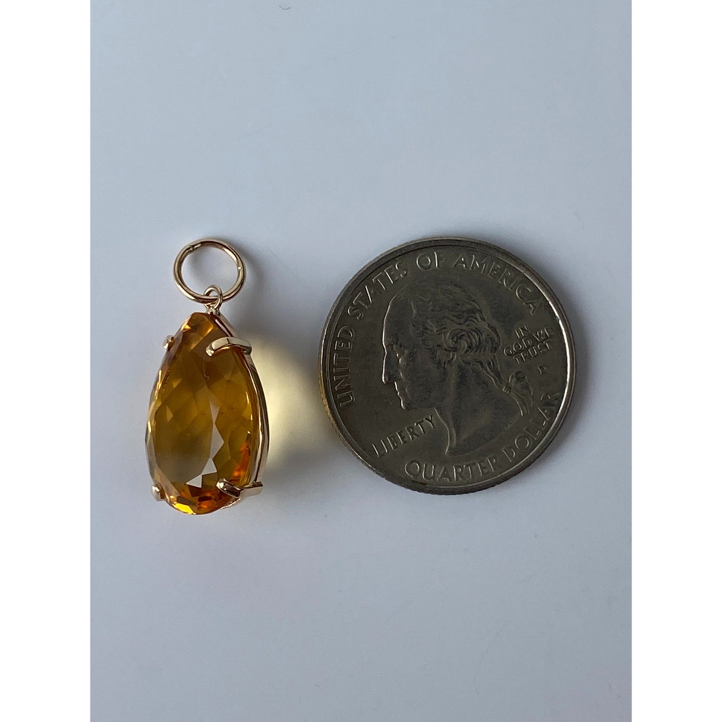 Solid 14k Yellow Gold Large Citrine Charm