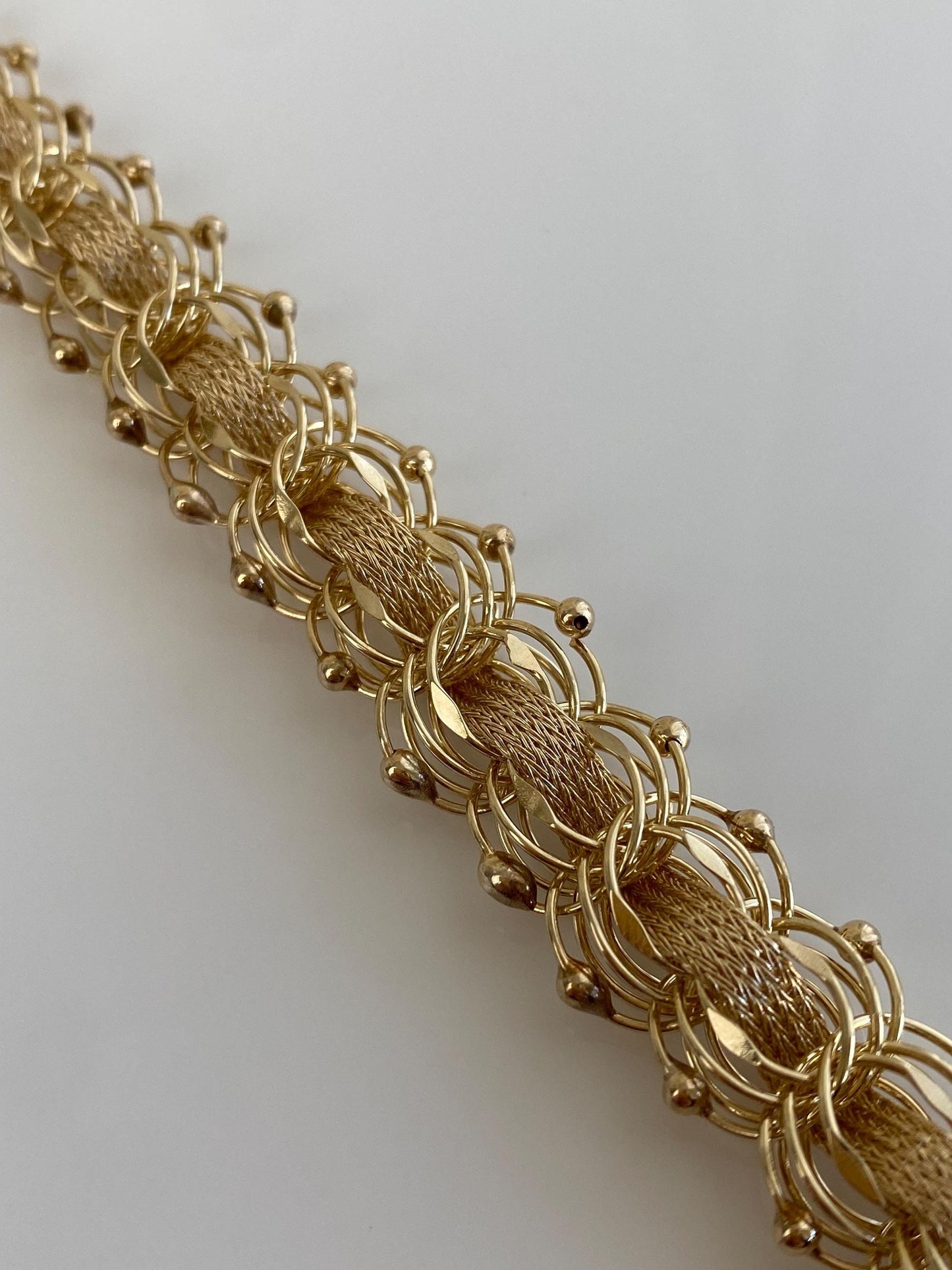 Vintage Solid 14k Yellow Gold Woven Fancy Chain Bracelet - 7.5 inches