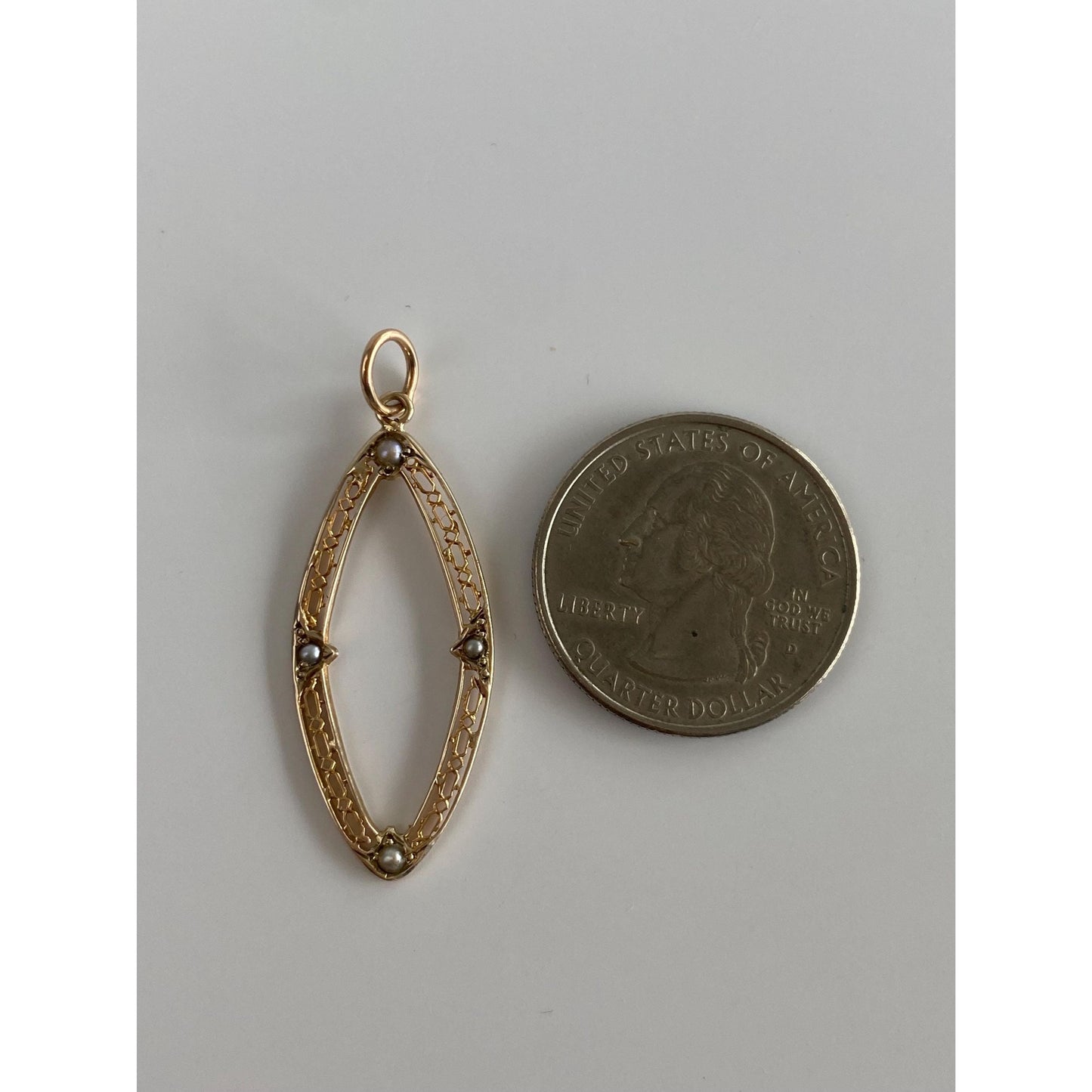 Vintage Solid 10k Yellow Gold Seed Pearl Oval Charm