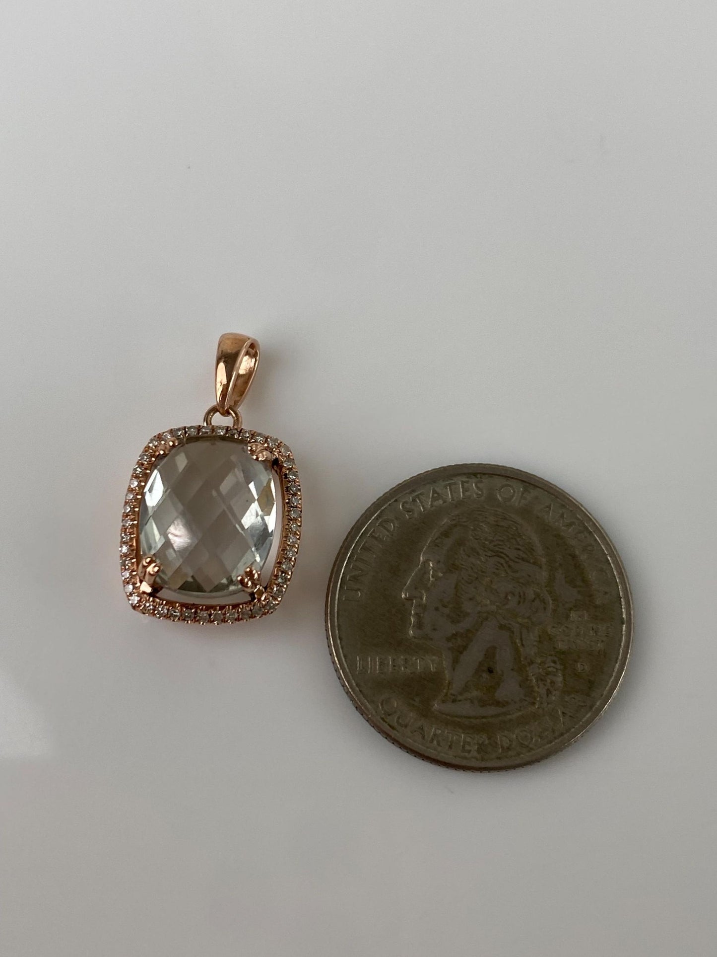 Vintage Solid 14k Rose Gold Diamond Halo Quartz Charm