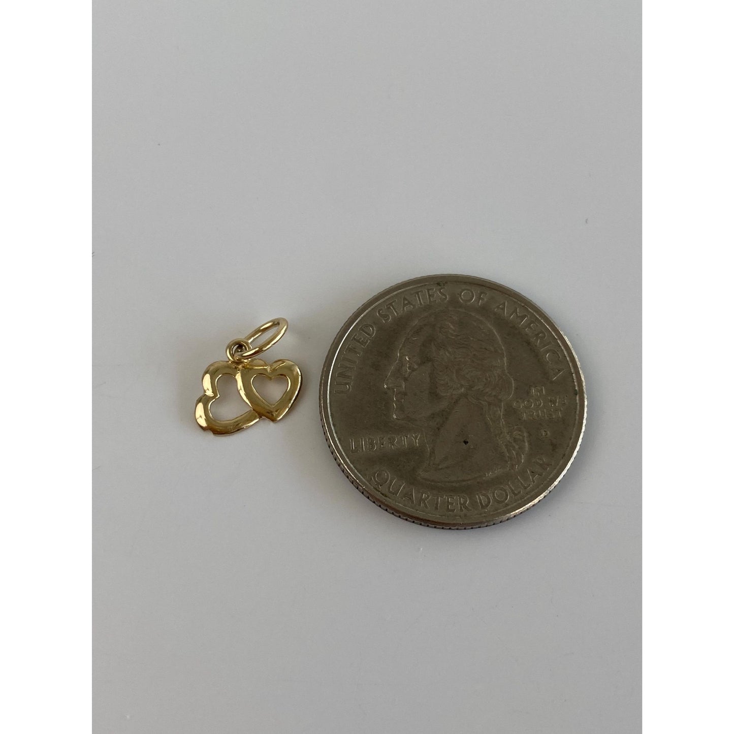 Solid 14k Yellow Gold Double Hearts Charm