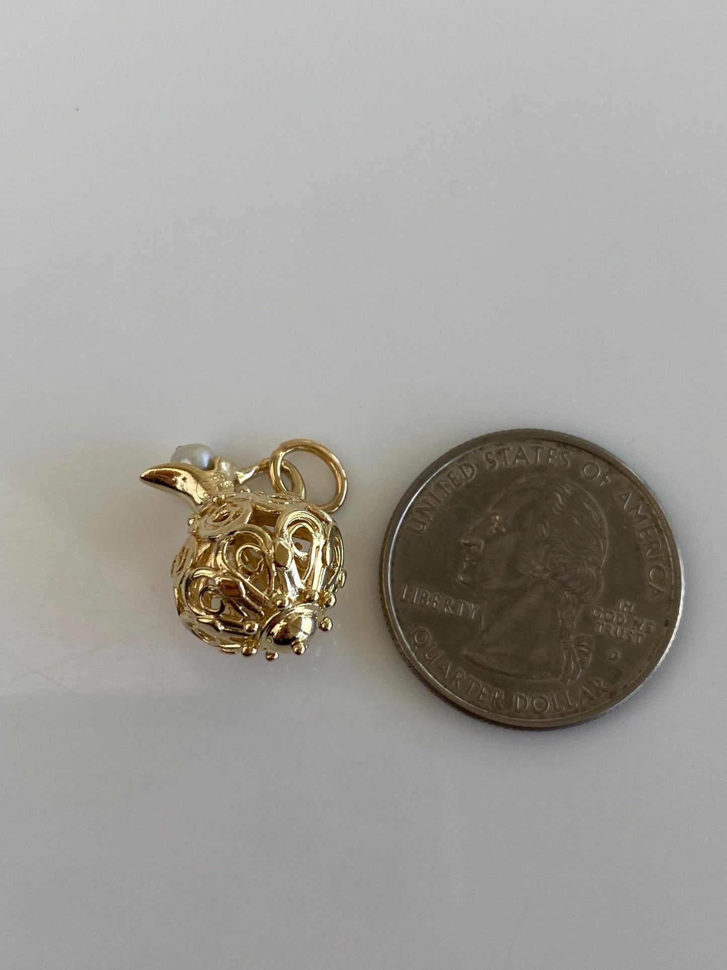 Vintage Solid 14k Yellow Gold Pearl Open Work Pitcher Charm