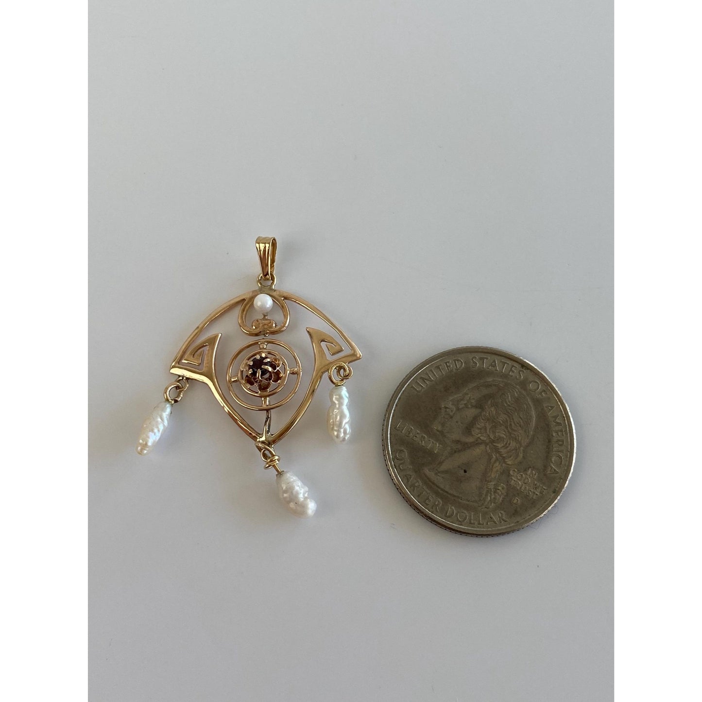 Vintage Solid 10k Yellow Gold Pearl Black Spinel Dangle Charm