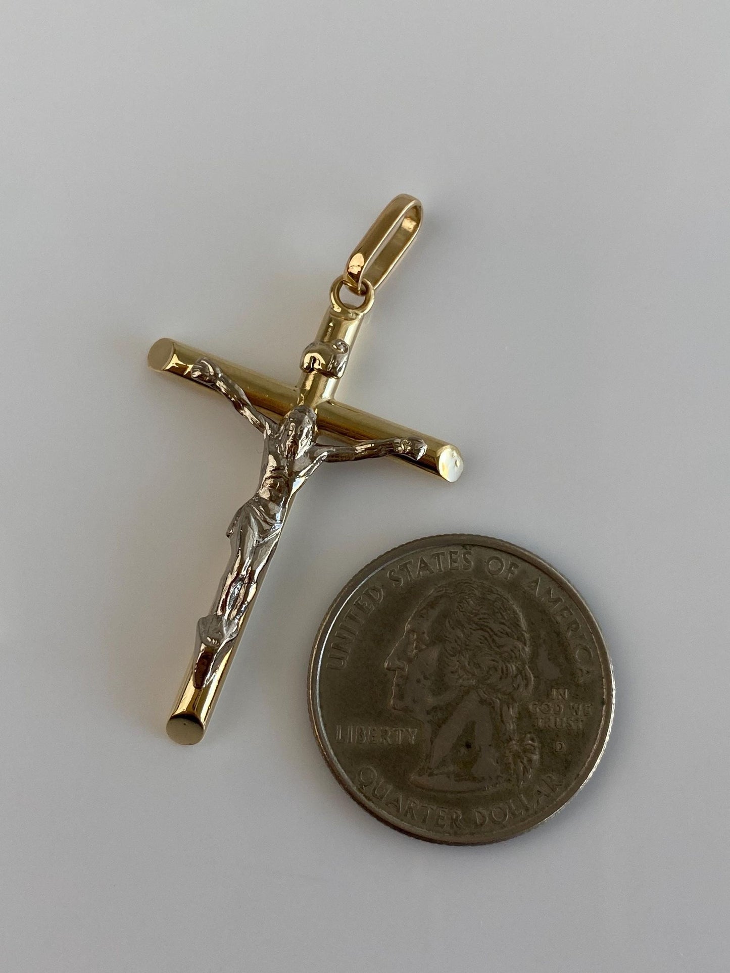 Vintage 14k White & Yellow Gold Crucifix Charm