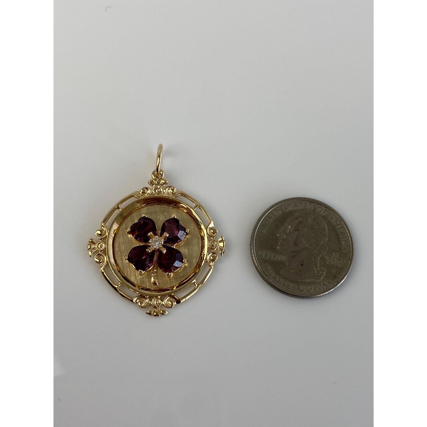 Vintage Solid 14k Yellow Gold Clear Spinel Purple Cubic Zirconia Charm