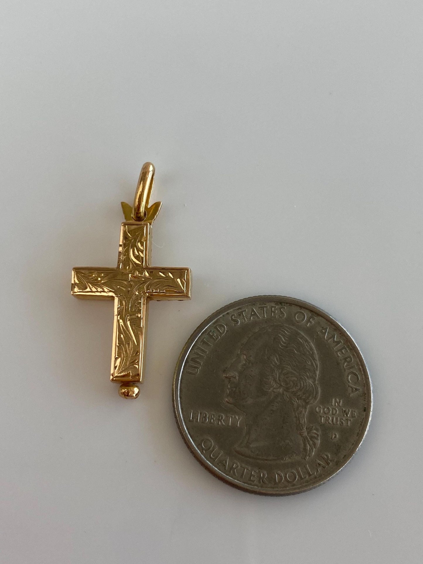 Solid 20k Yellow Gold Engraved Cross Capsule Locket Charm