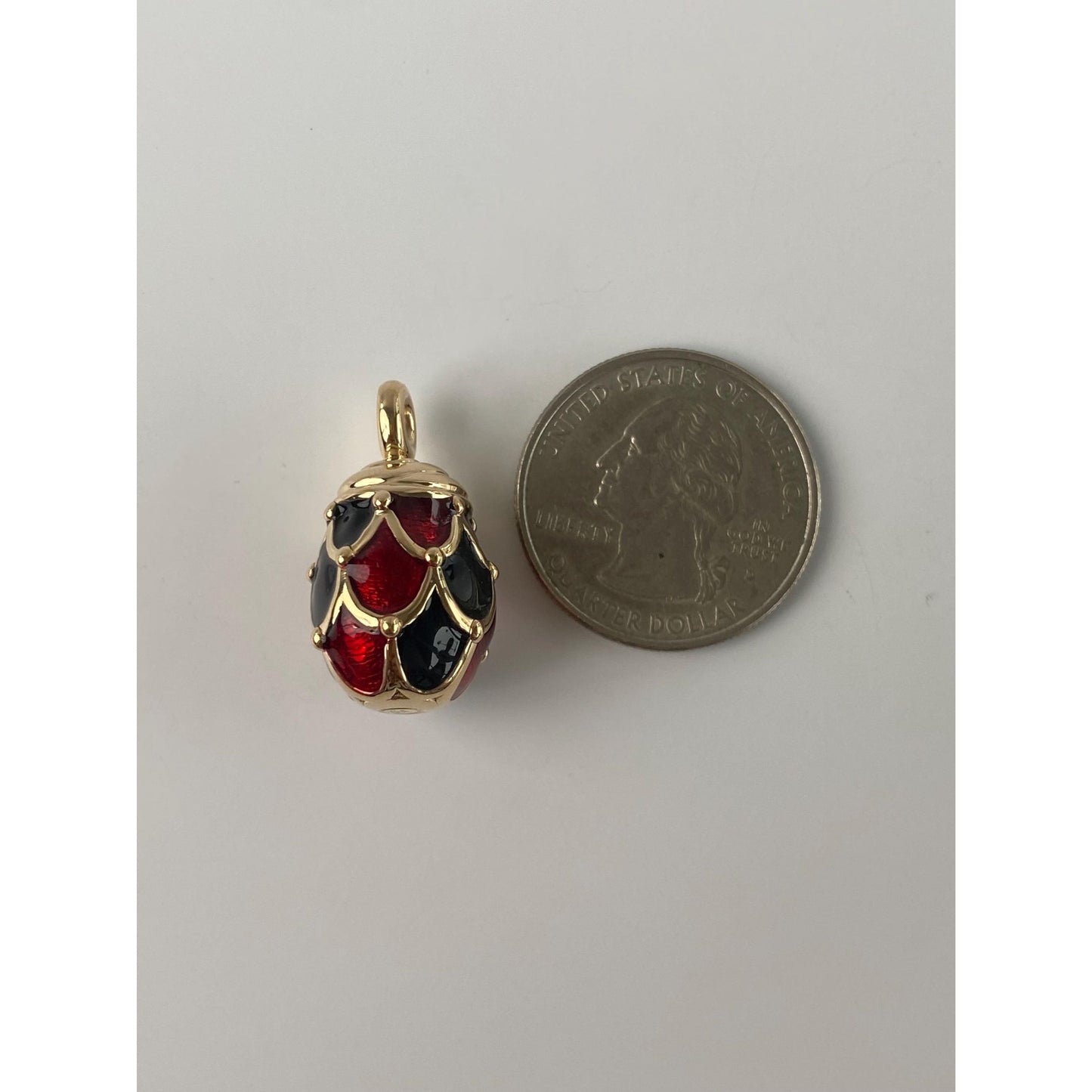 Vintage 18k Yellow Gold Black & Red Enamel Egg Charm