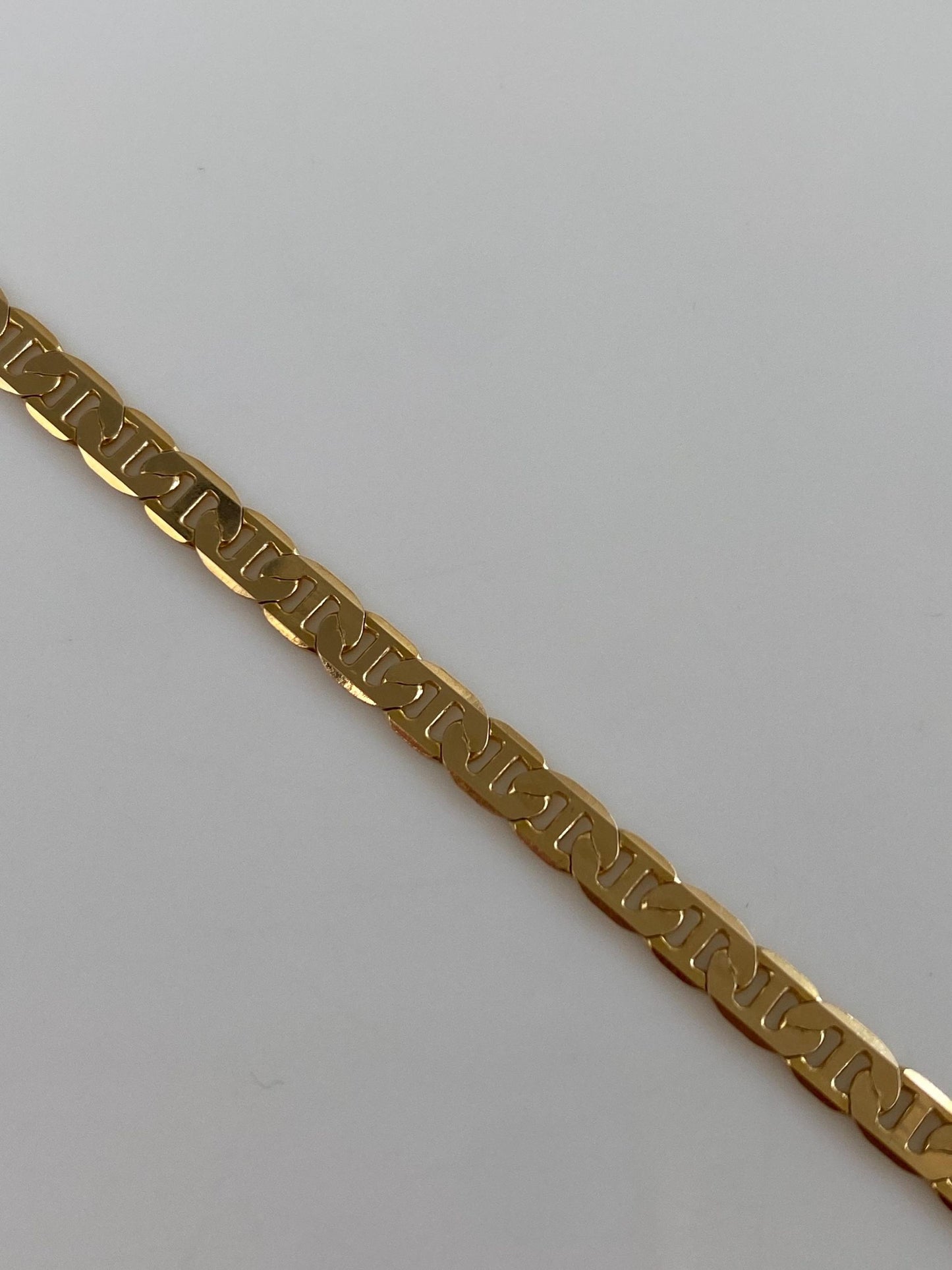 Vintage Solid 14k Yellow Gold Flat Mariner Chain Bracelet - 6 inches