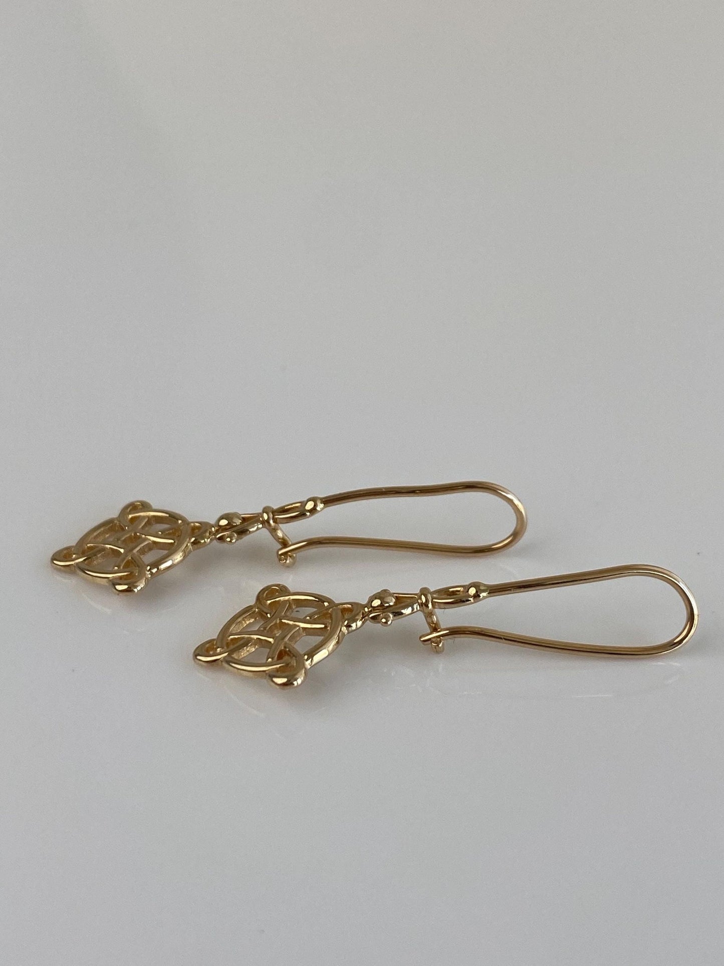 Vintage Solid 14k Yellow Gold Celtic Open Work Dangle Earrings