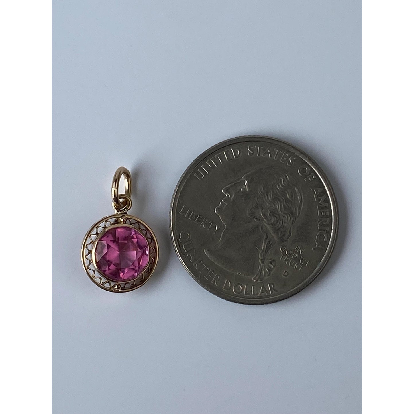 Vintage Solid 10k Yellow Gold Pink Cubic Zirconia Stick Pin Conversion Charm