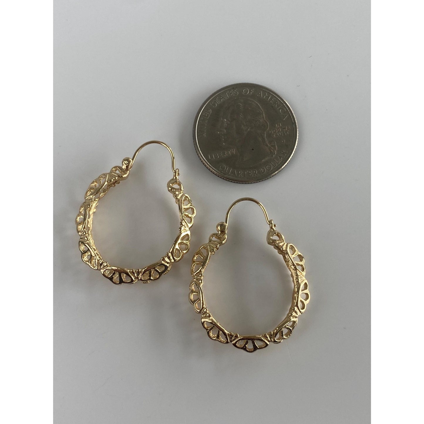 Vintage Solid 14k Yellow Gold Openwork Hoop Earrings