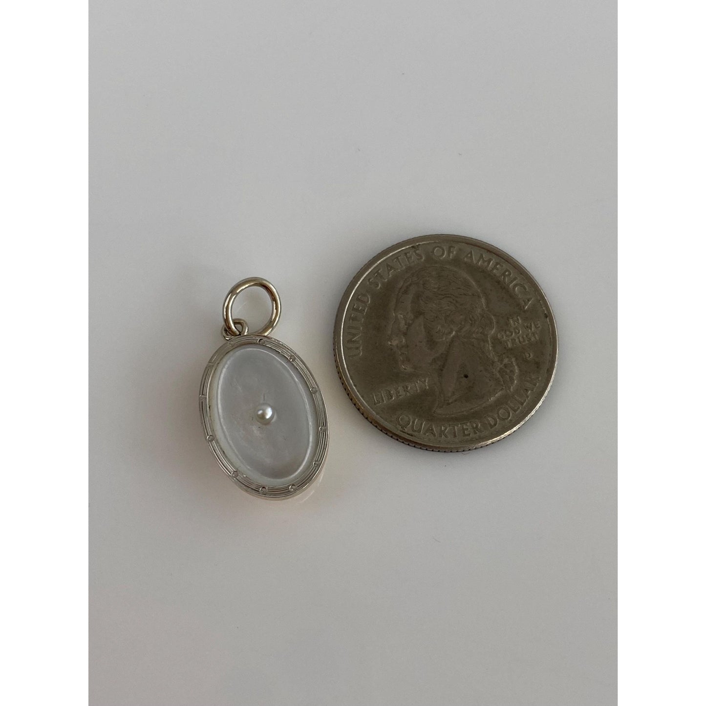 Vintage 14k White & Yellow Gold Seed Pearl MOP Oval Cufflink Conversion Charm