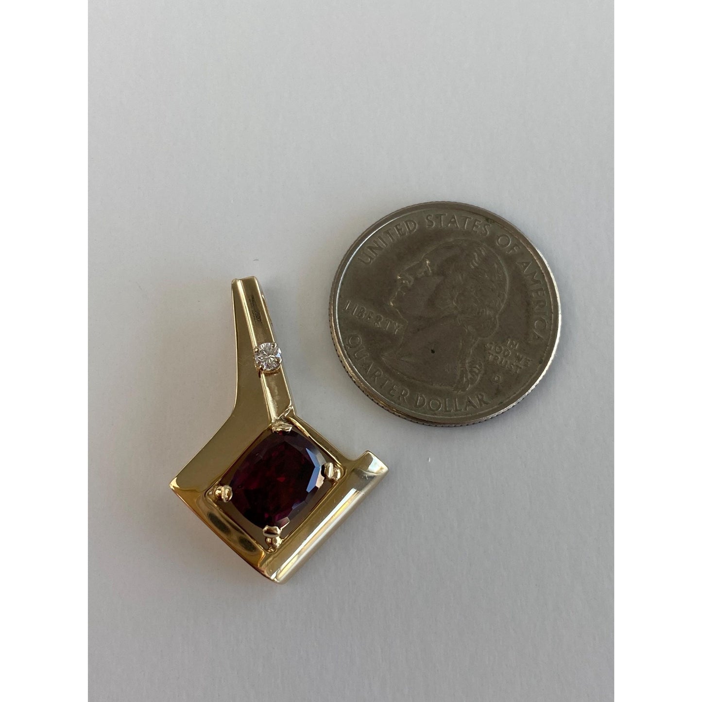 Vintage Solid 14k Yellow Gold Rhodolite Diamond Slide Charm
