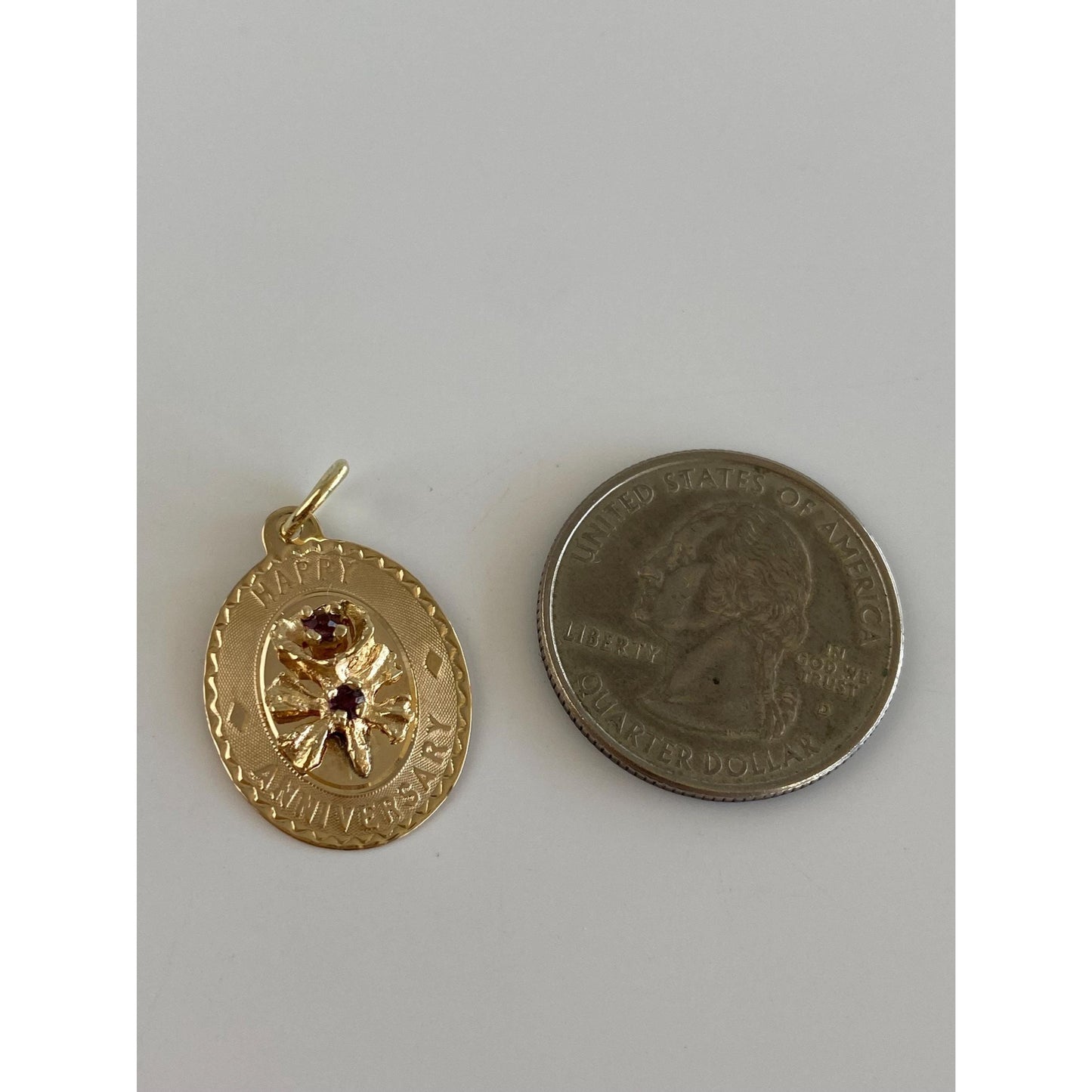 Vintage Solid 14k Purple Cubic Zirconia 'Happy Anniversary' Flowers Charm