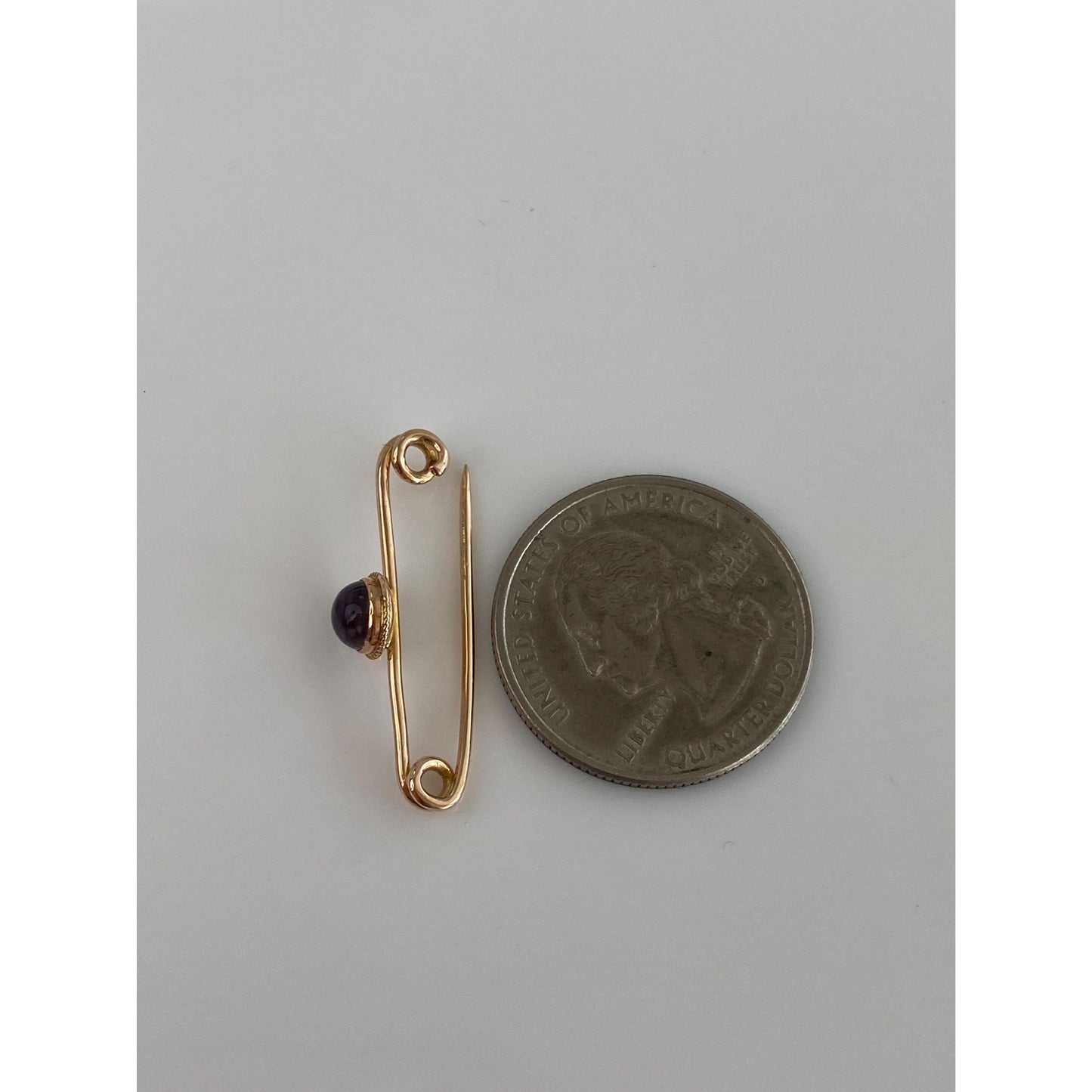 Vintage Solid 14k Yellow Gold Amethyst Safety Pin