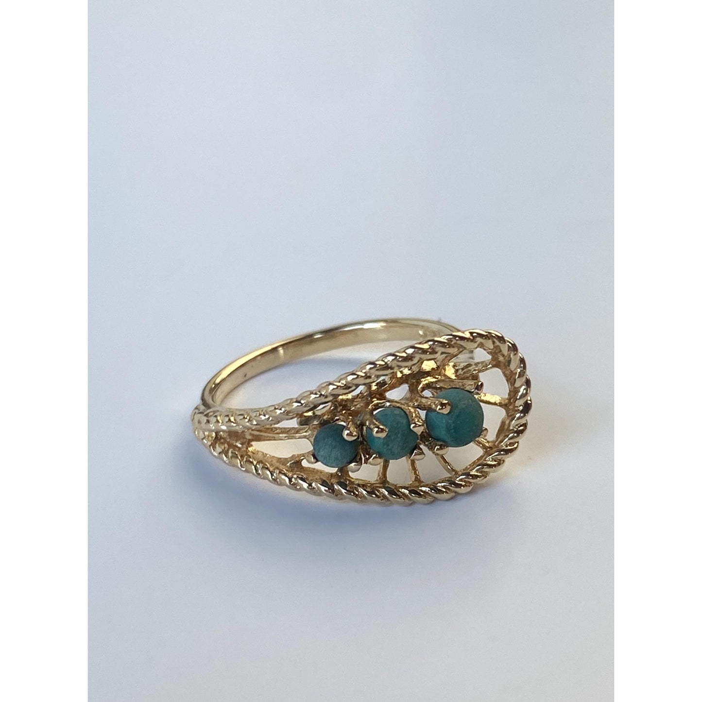 Vintage Solid 14k Yellow Gold Malachite Ring - Size 5.75