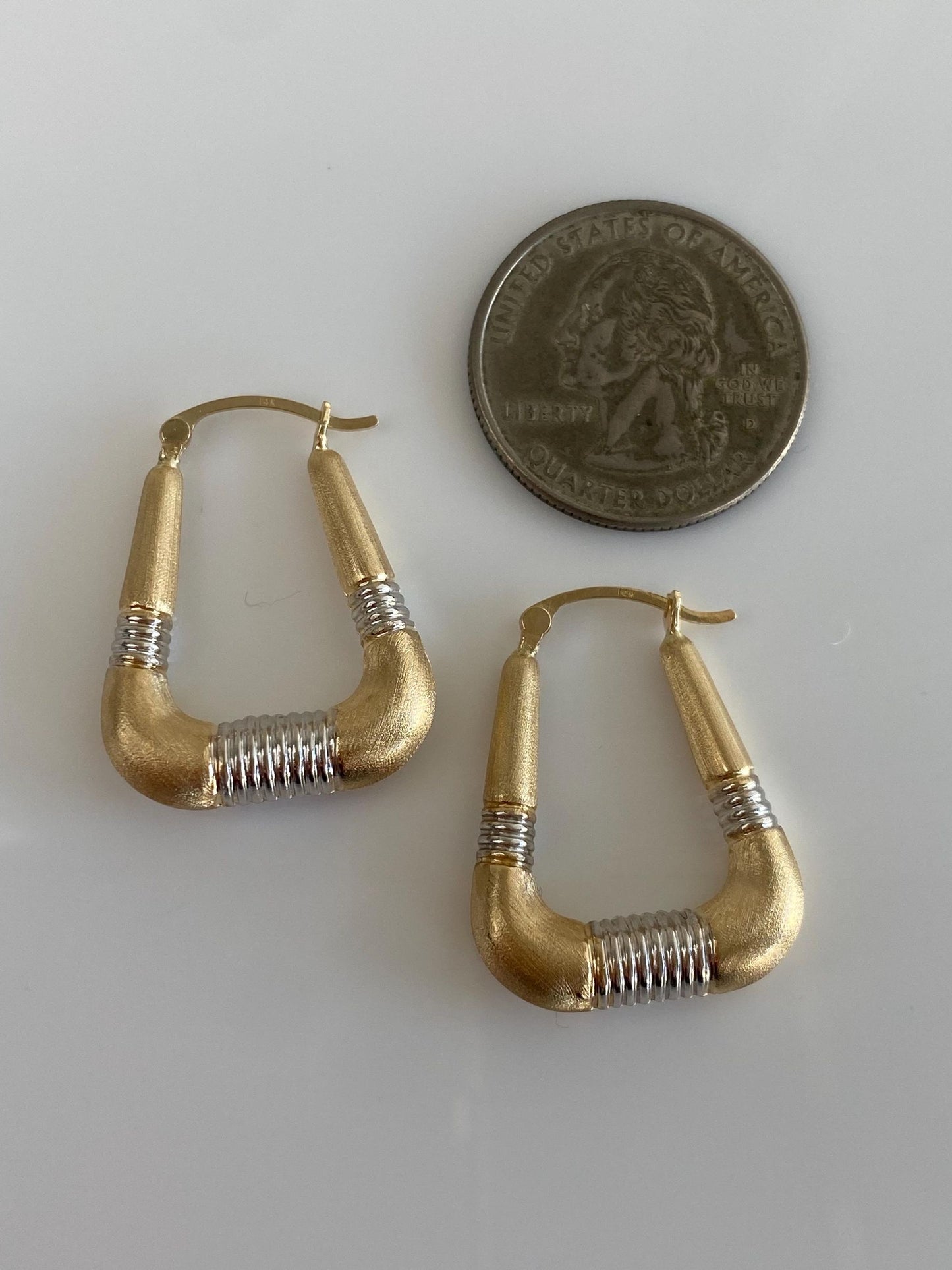 Vintage 14k White & Yellow Gold Satin Hoop Earrings