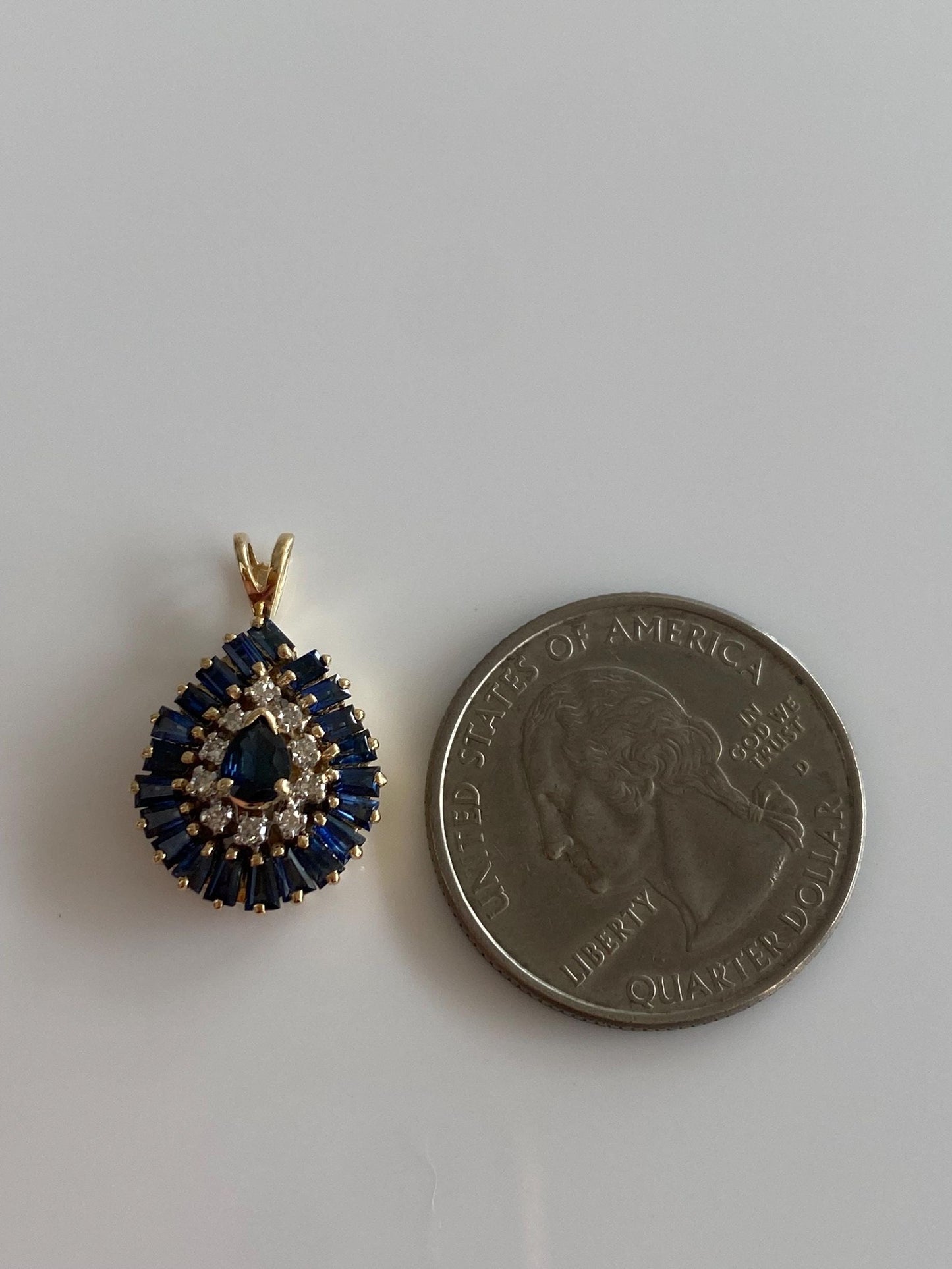Solid 14k White & Yellow Gold Diamond Blue Sapphire Charm