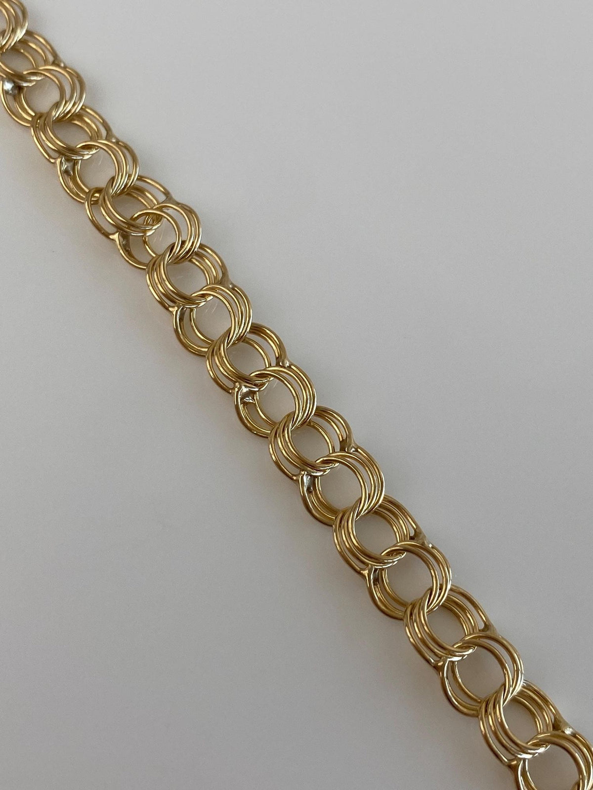 Vintage Solid 14k Yellow Gold Triple Link Chain Bracelet - 7 inches