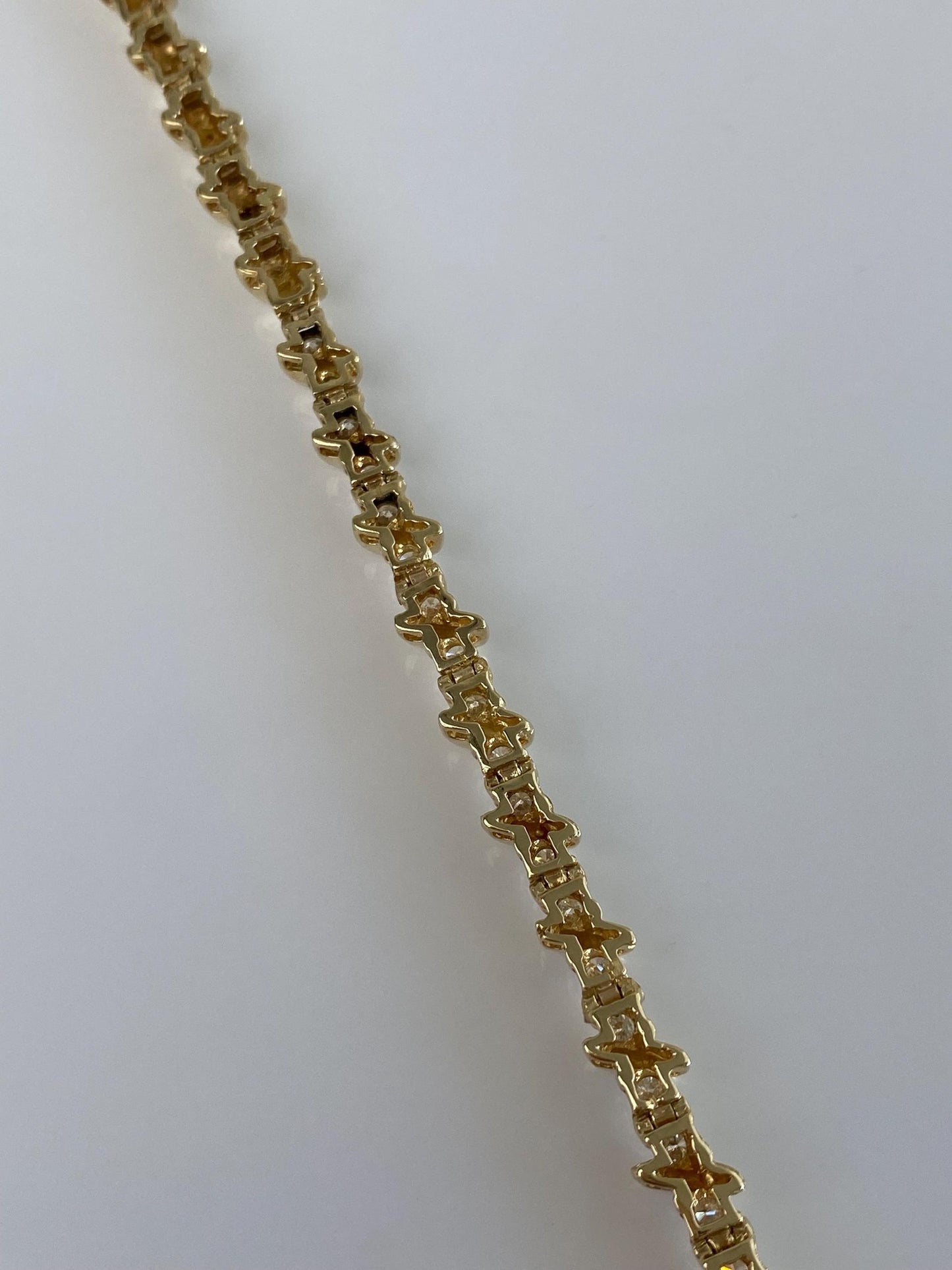 Vintage Solid 14k Yellow Gold Diamond Link Bracelet - 7.25 inches