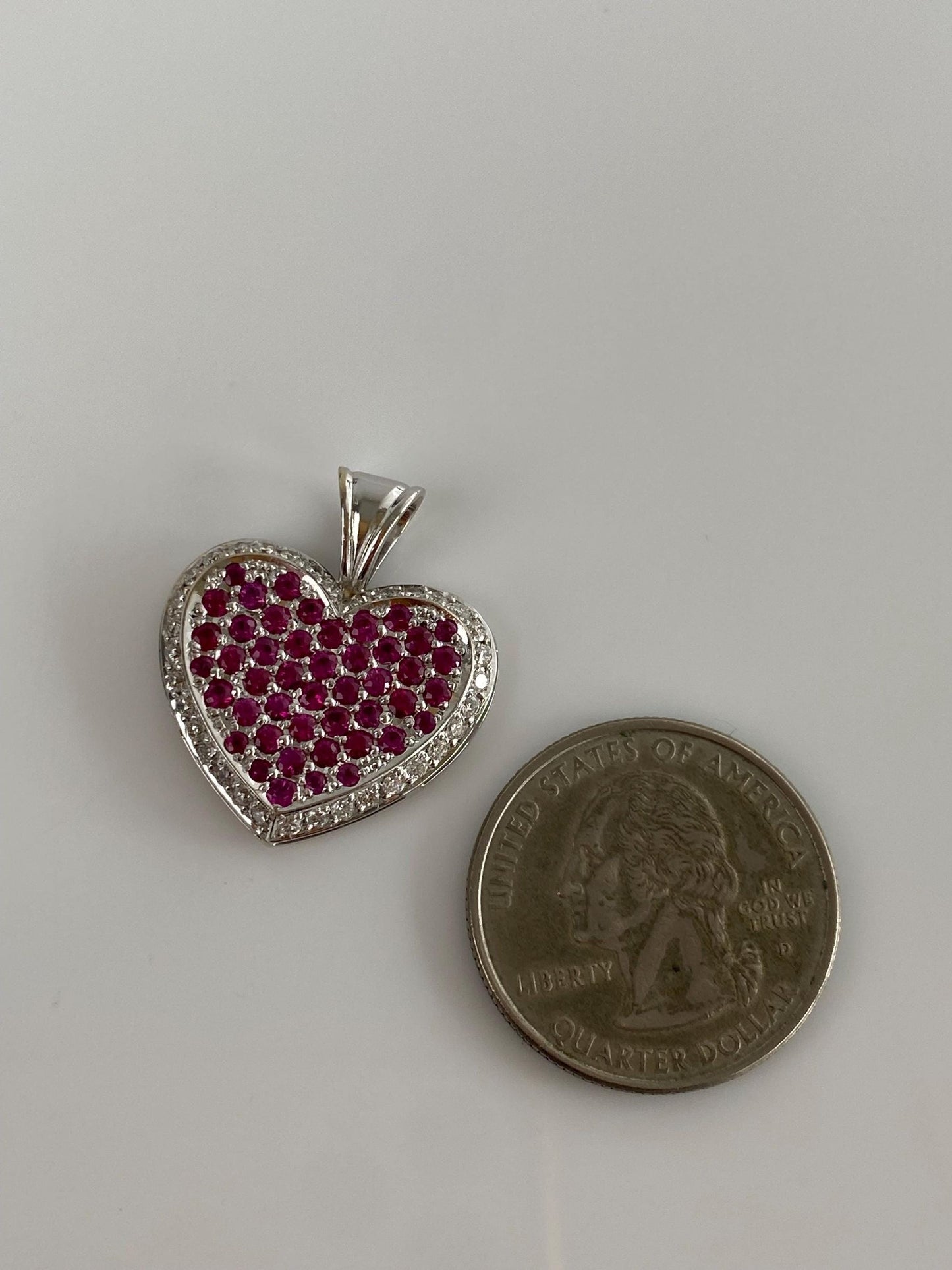 Vintage Solid 18k White Gold Diamond Pink Sapphire Heart Charm