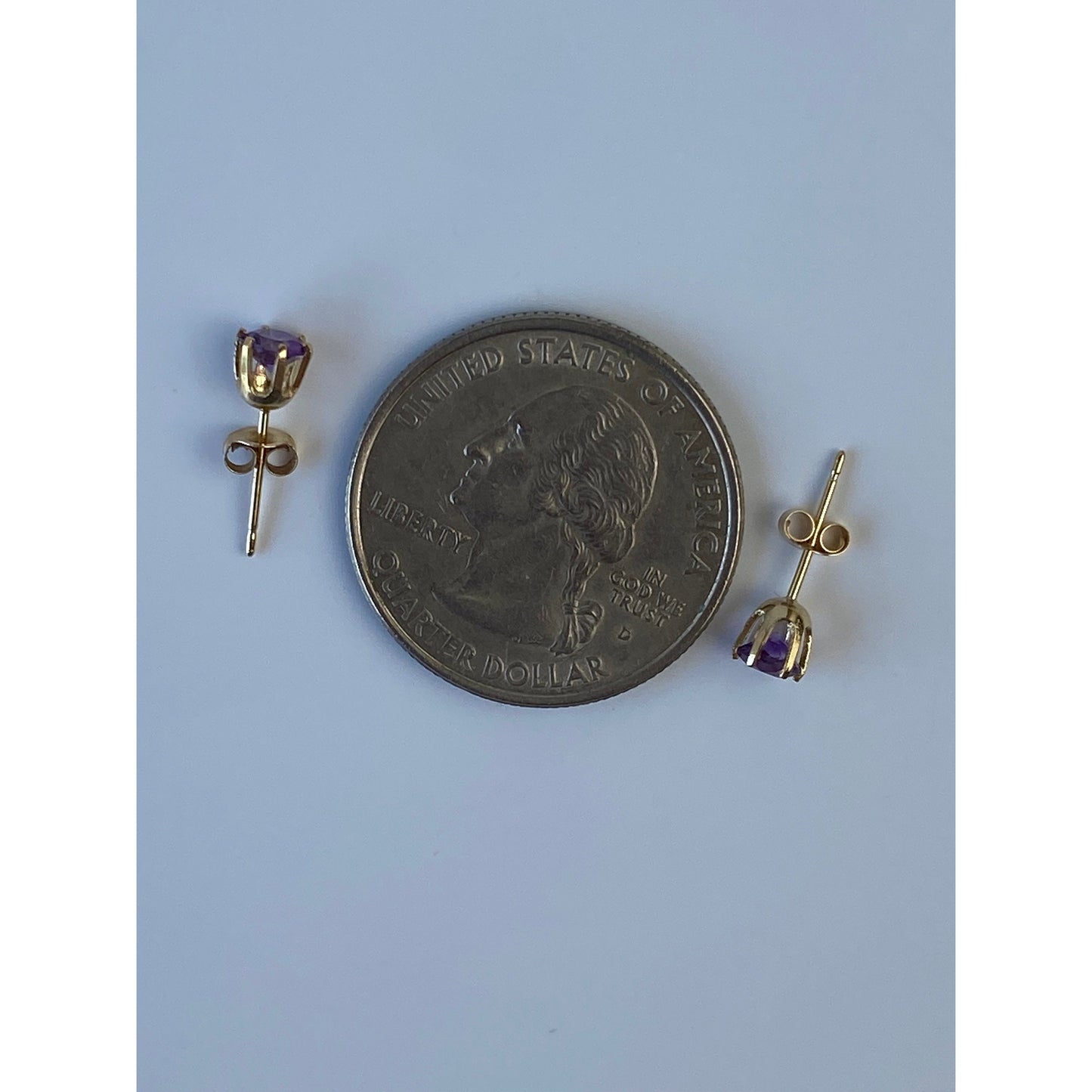 Solid 14k Yellow Gold Lavender Cubic Zirconia Stud Earrings