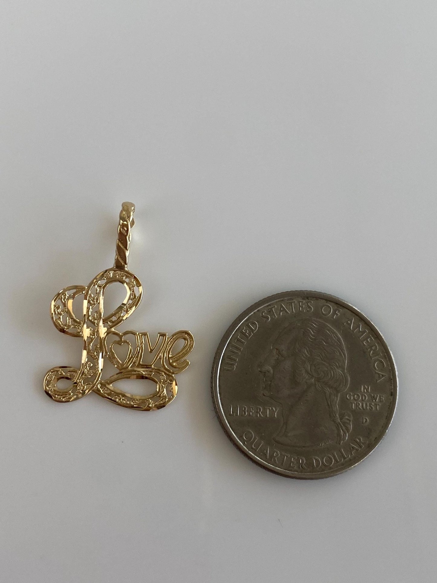 Vintage Solid 14k Yellow Gold Diamond Cut Open Work 'Love' Charm