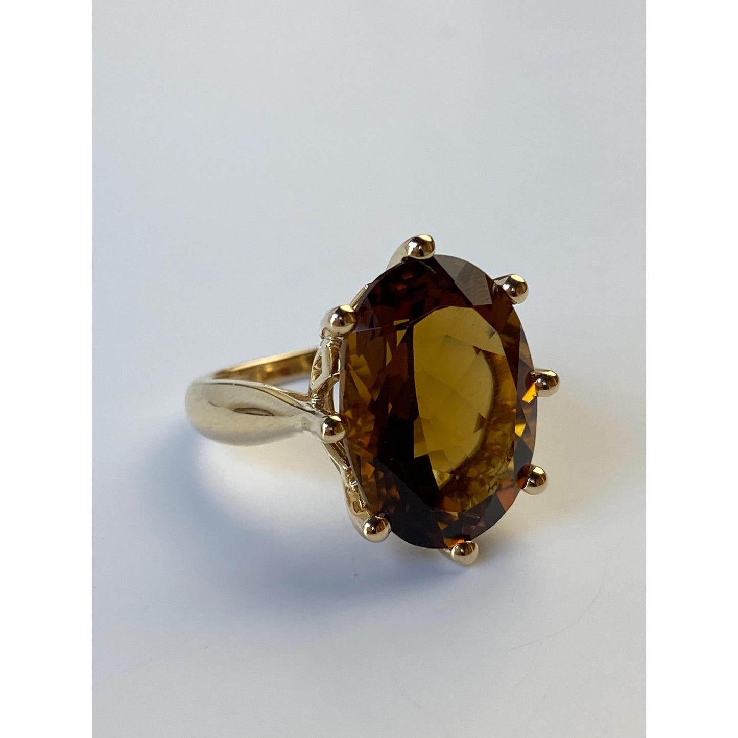 Vintage Solid 14k Yellow Gold Large Citrine Ring - Size 7