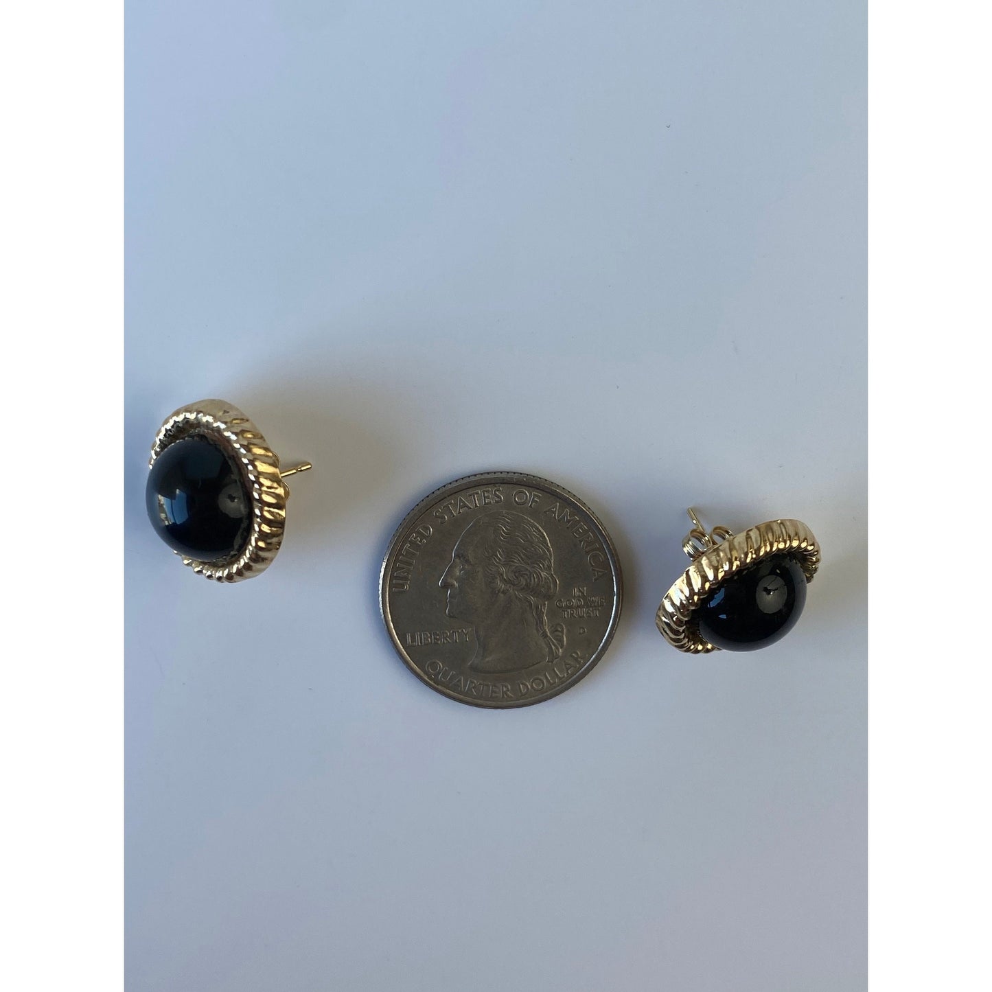 Vintage Solid 14k Yellow Gold Black Dome Stud Earrings