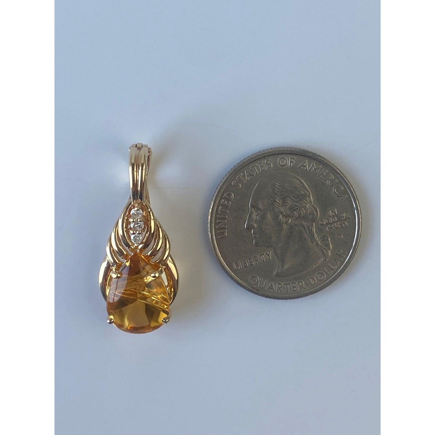 Vintage Solid 14k Yellow Gold Citrine Diamond Charm