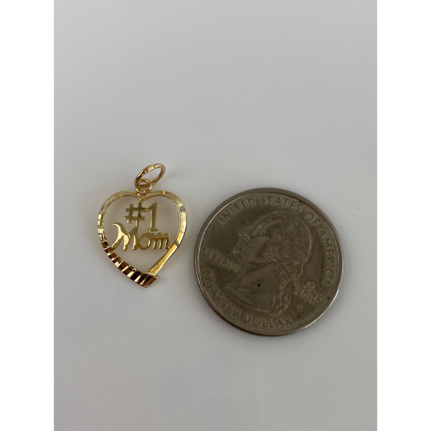 Vintage Solid 14k Yellow Gold #1 Mom Heart Charm