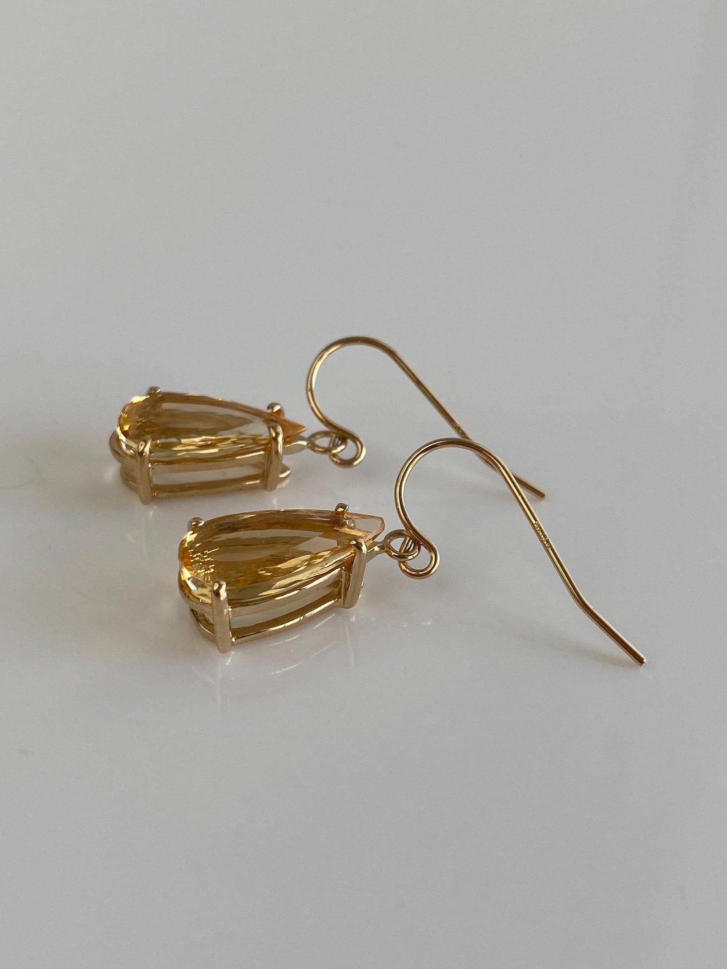 Vintage Solid 10k Yellow Gold Citrine Dangle Earrings