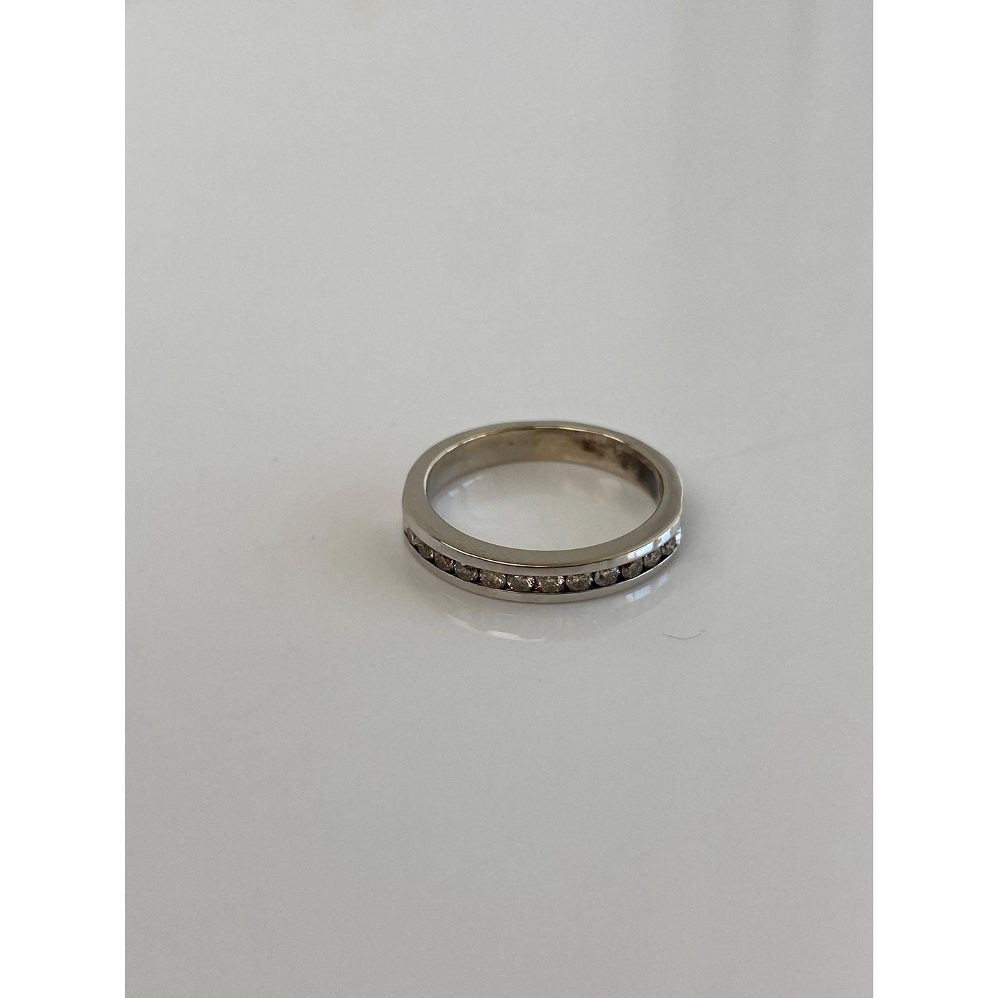 Vintage Solid 14k White Gold Diamond Ring Band - Size 5.25