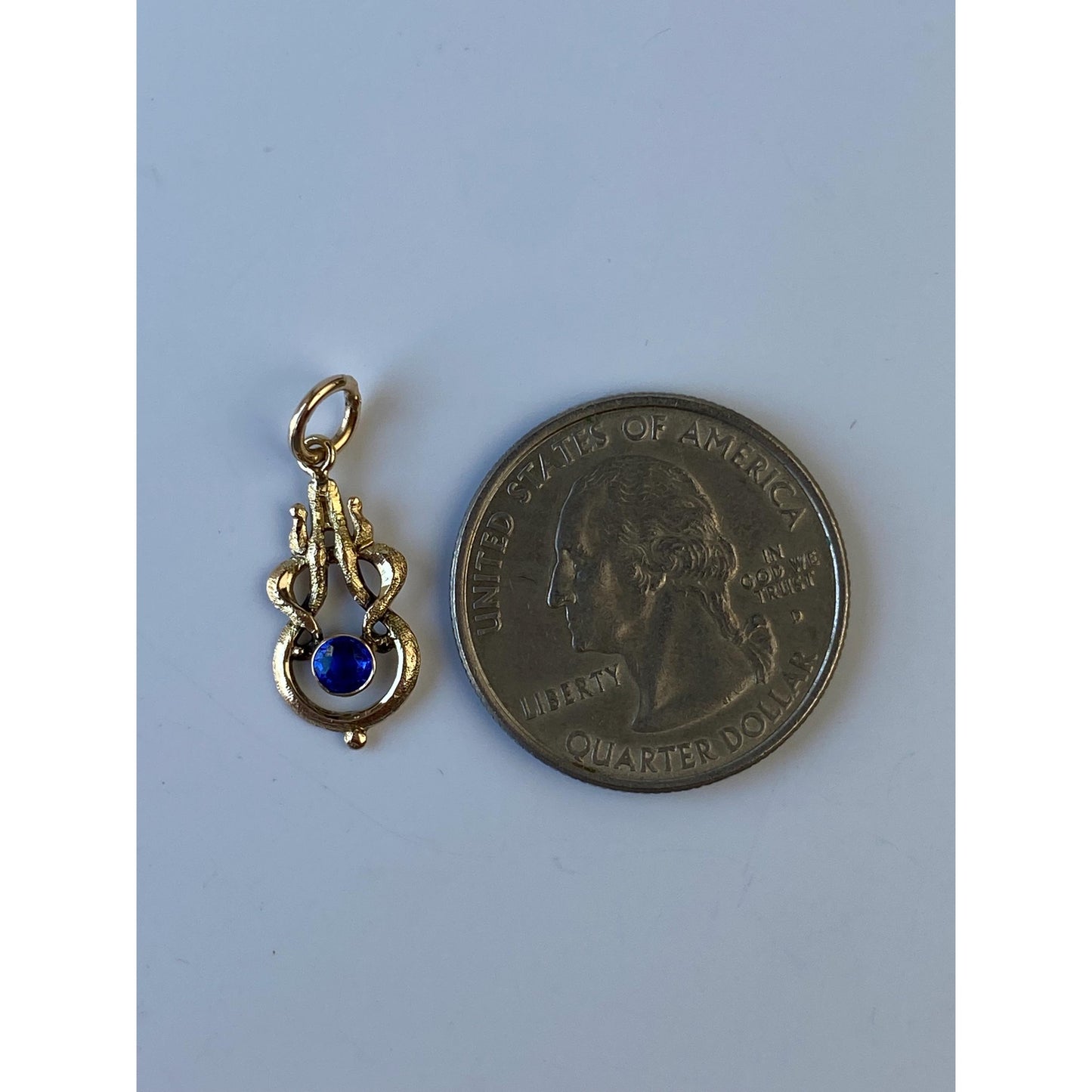 Vintage Solid 10k Yellow Gold Blue Cubic Zirconia Stick Pin Conversion Charm