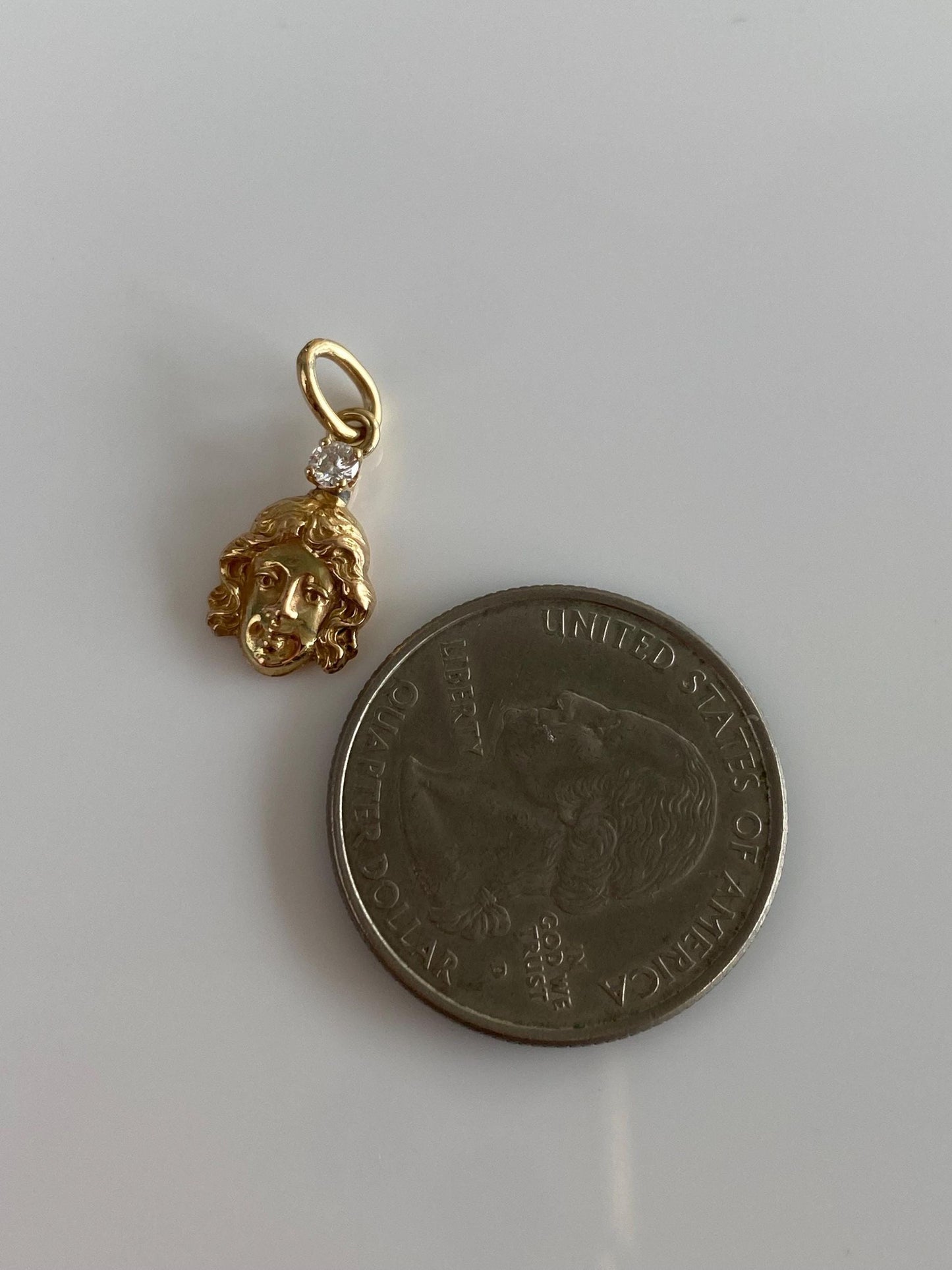 Solid 14k Yellow Gold Clear Sapphire Face Stick Pin Charm