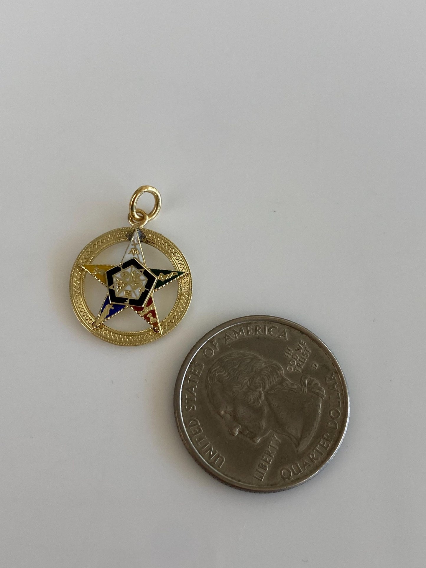 Vintage Solid 14k Yellow Gold Enamel Freemason Eastern Star Charm
