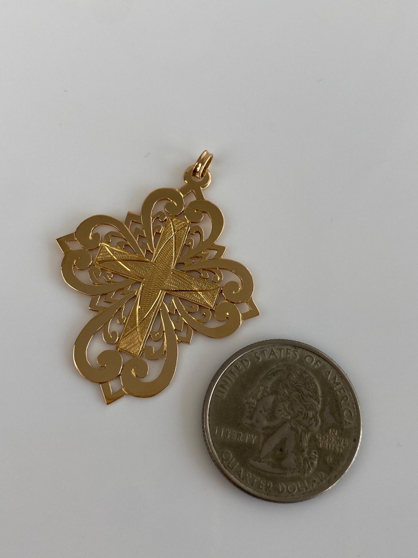 Vintage Solid 18k Yellow Gold Open Work Cross Charm