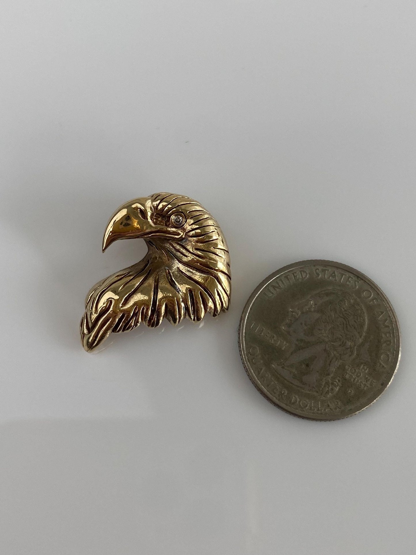 Vintage Solid 14k Yellow Gold Diamond Eagle Slide Charm