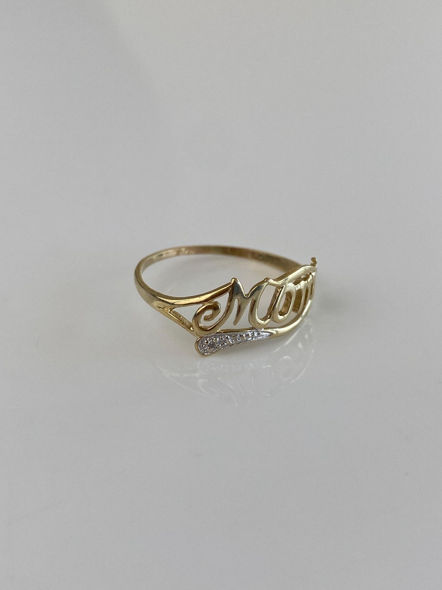 Vintage Solid 10k White & Yellow Gold Diamond MOM Ring - Size 8.25
